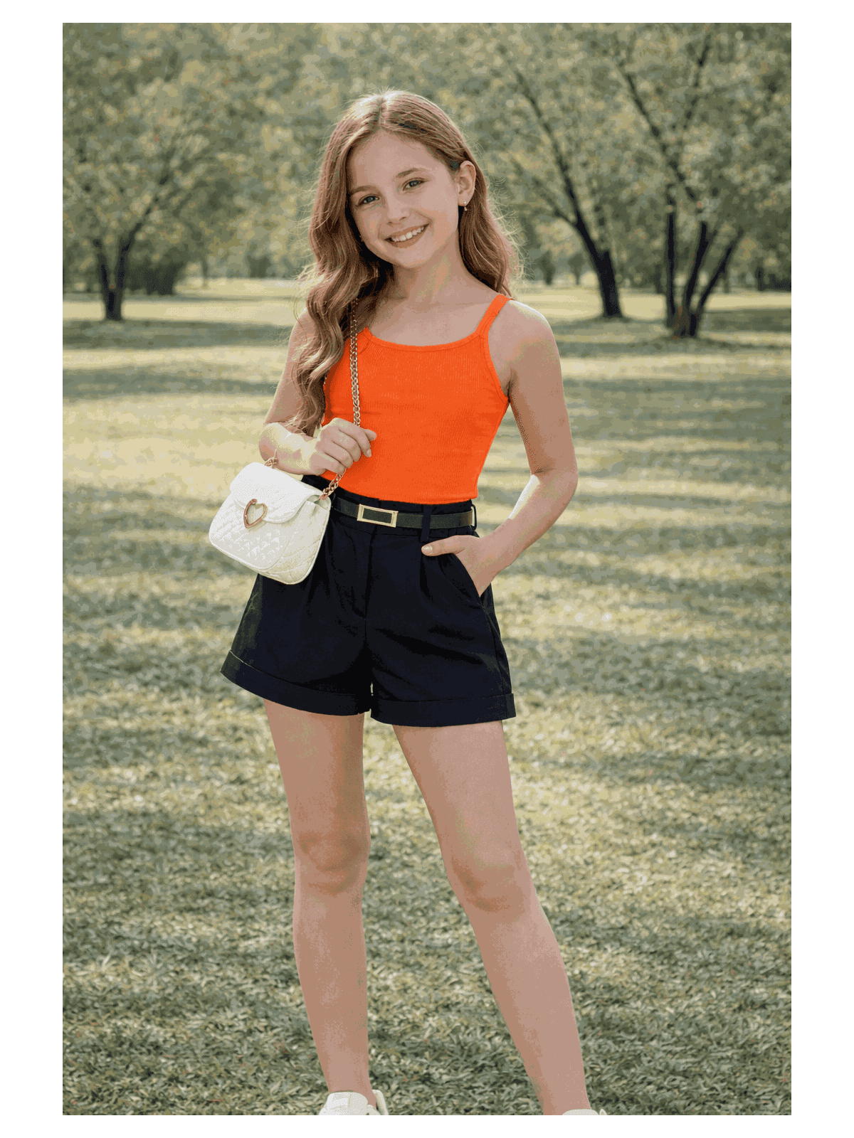 Conjunto Rebeca Regata e Short Alfaiataria Laranja - Isa Cintra Moda Infantil