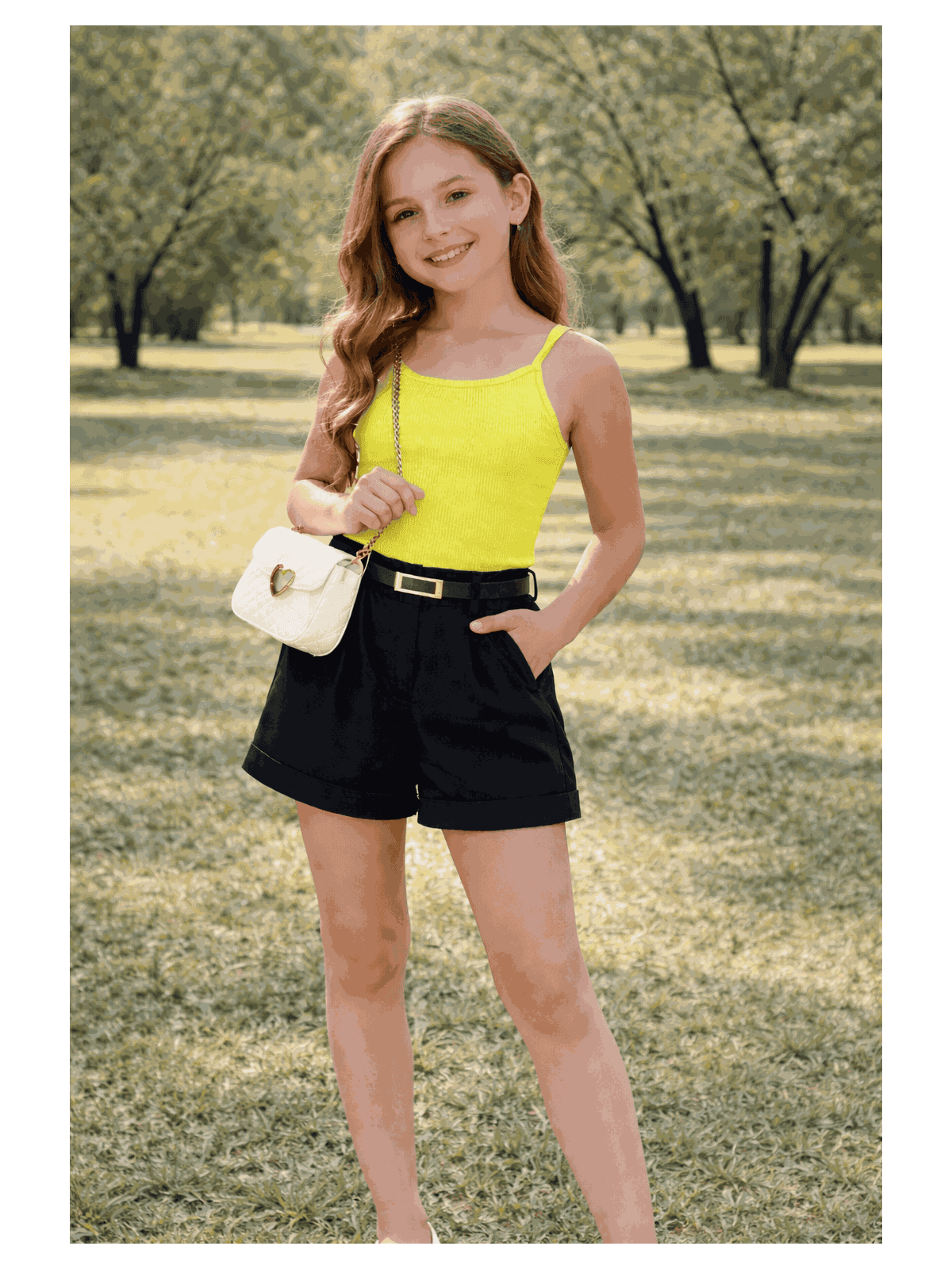Conjunto Rebeca Regata e Short Alfaiataria Amarelo - Isa Cintra Moda Infantil