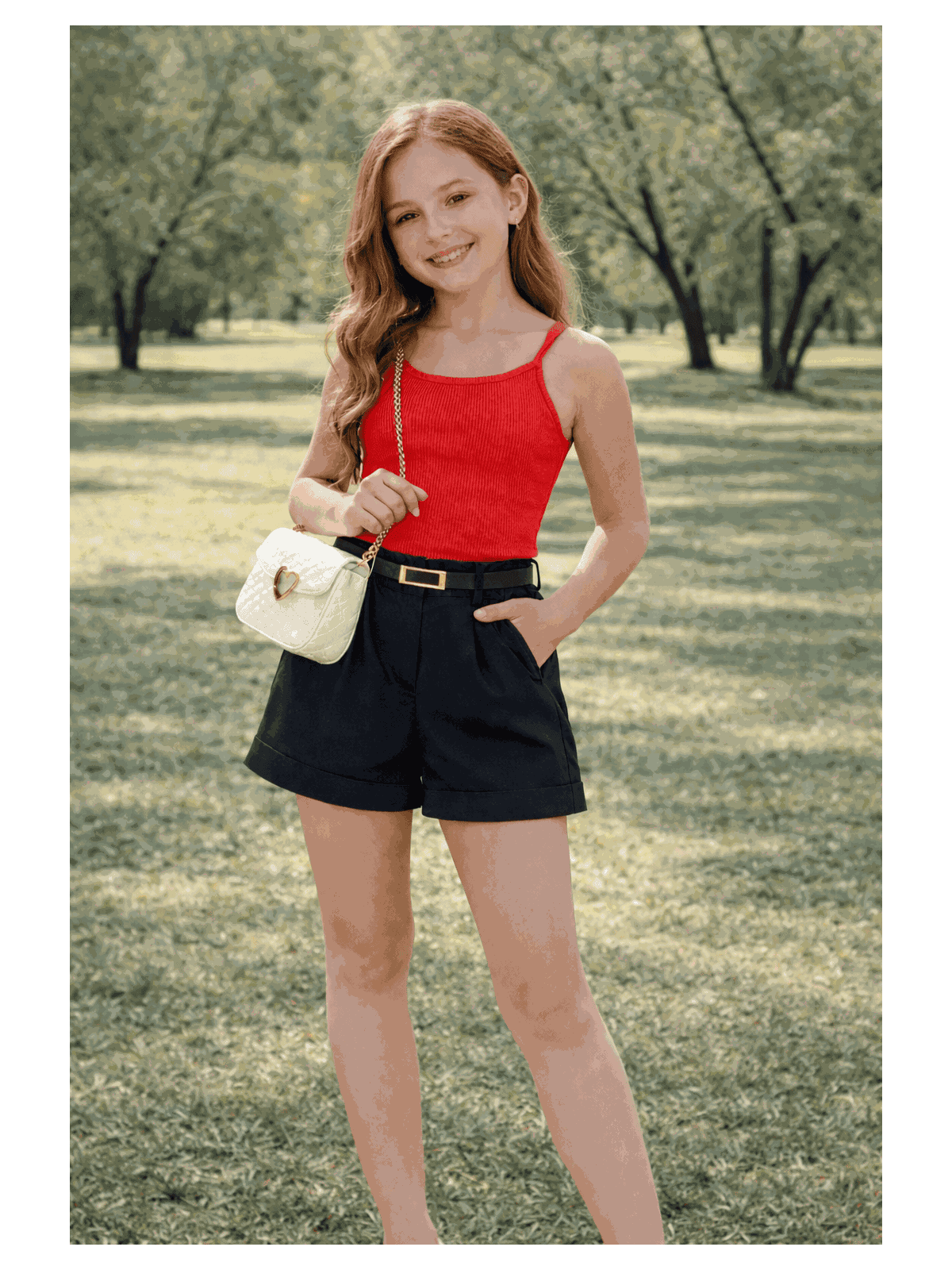 Conjunto Rebeca Regata e Short Alfaiataria Vermelh - Isa Cintra Moda Infantil