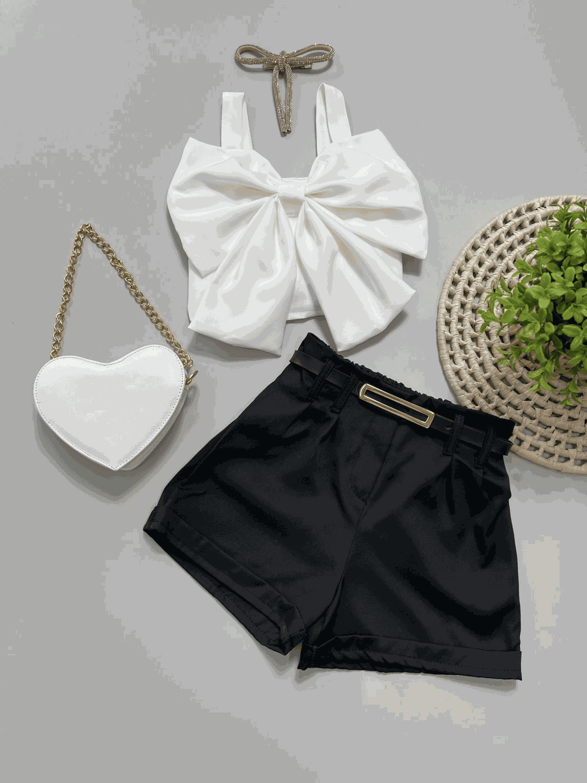 Conjunto Cropped Laço + Short Preto - Isa Cintra Moda Infantil