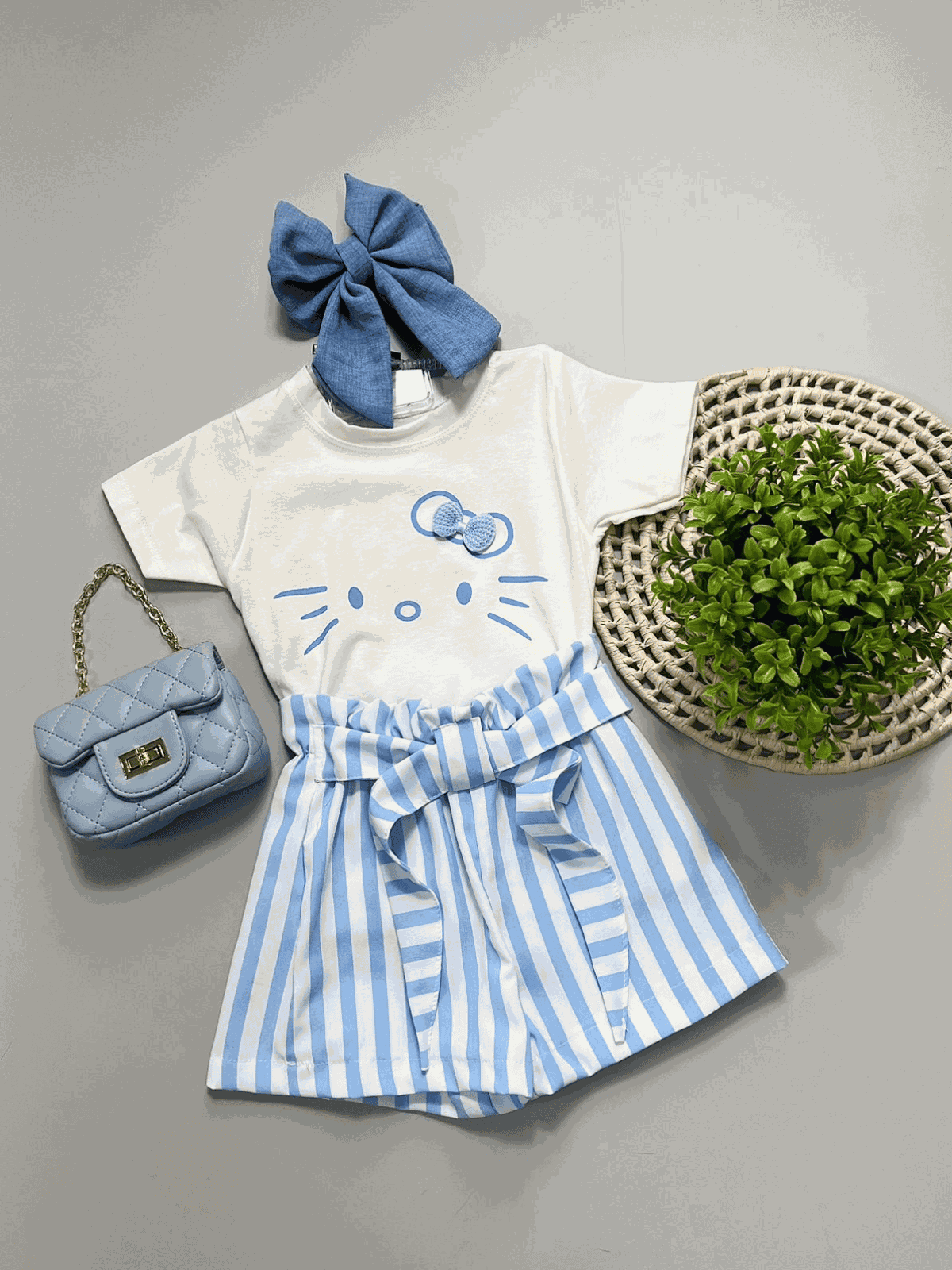 Conjunto Hello Kitty Listrado Azul - Isa Cintra Moda Infantil