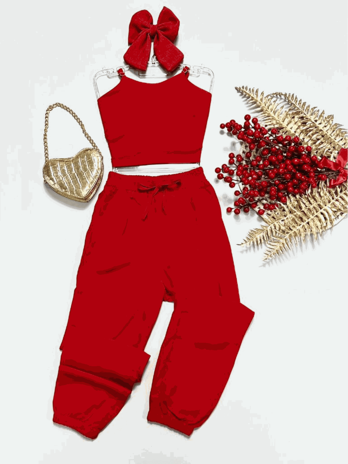 Conjunto Cropped E Calça Jogger Juvenil Vermelho - Isa Cintra Moda Infantil