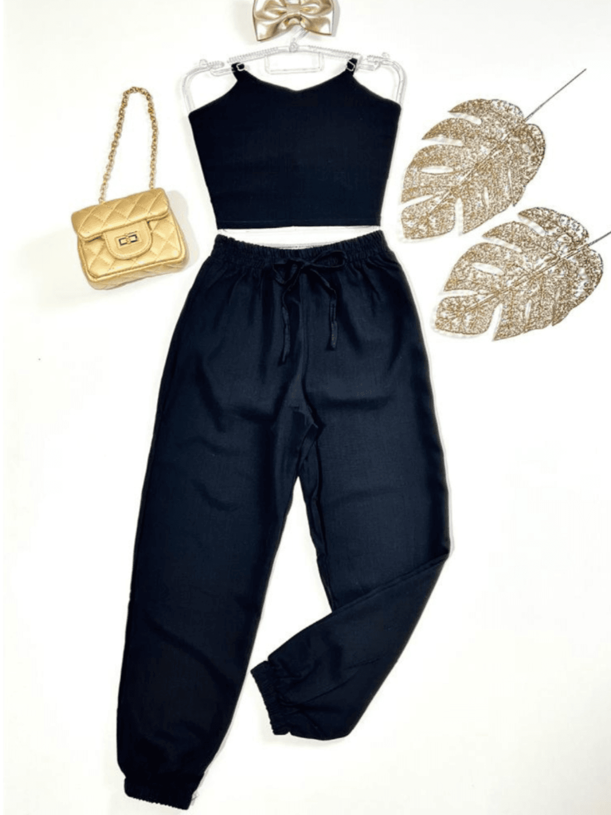 Conjunto Cropped E Calça Jogger Juvenil Preto - Isa Cintra Moda Infantil