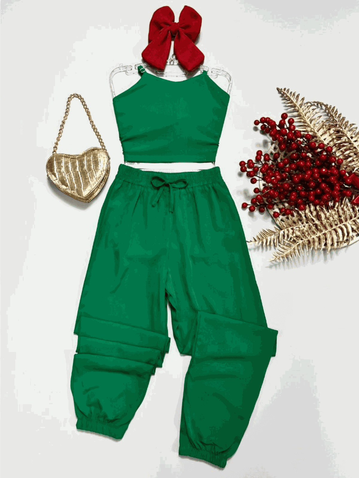 Conjunto Cropped E Calça Jogger Juvenil Verde - Isa Cintra Moda Infantil