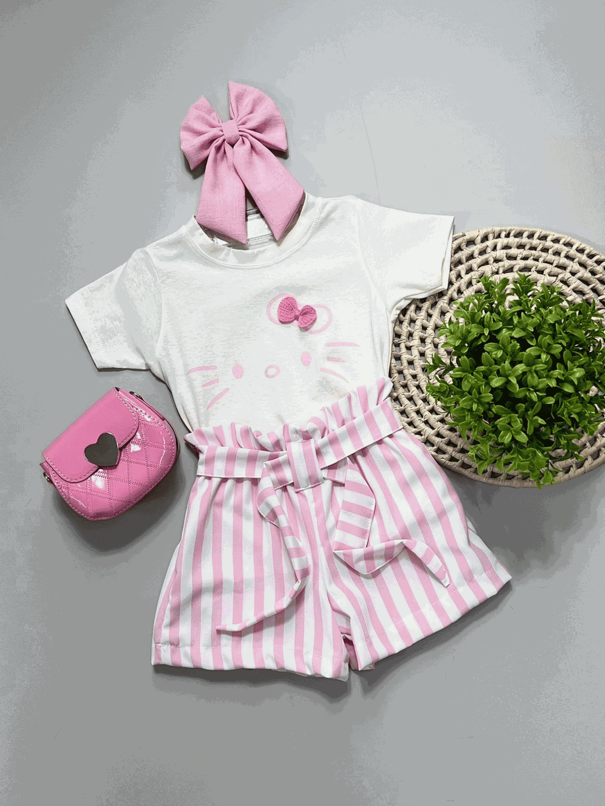Conjunto Hello Kitty Listrado Rosa - Isa Cintra Moda Infantil