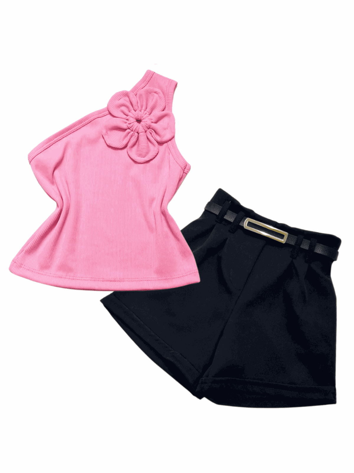 Conjunto Blusa Flor Rosal+ Short Preto Bela - Isa Cintra Moda Infantil