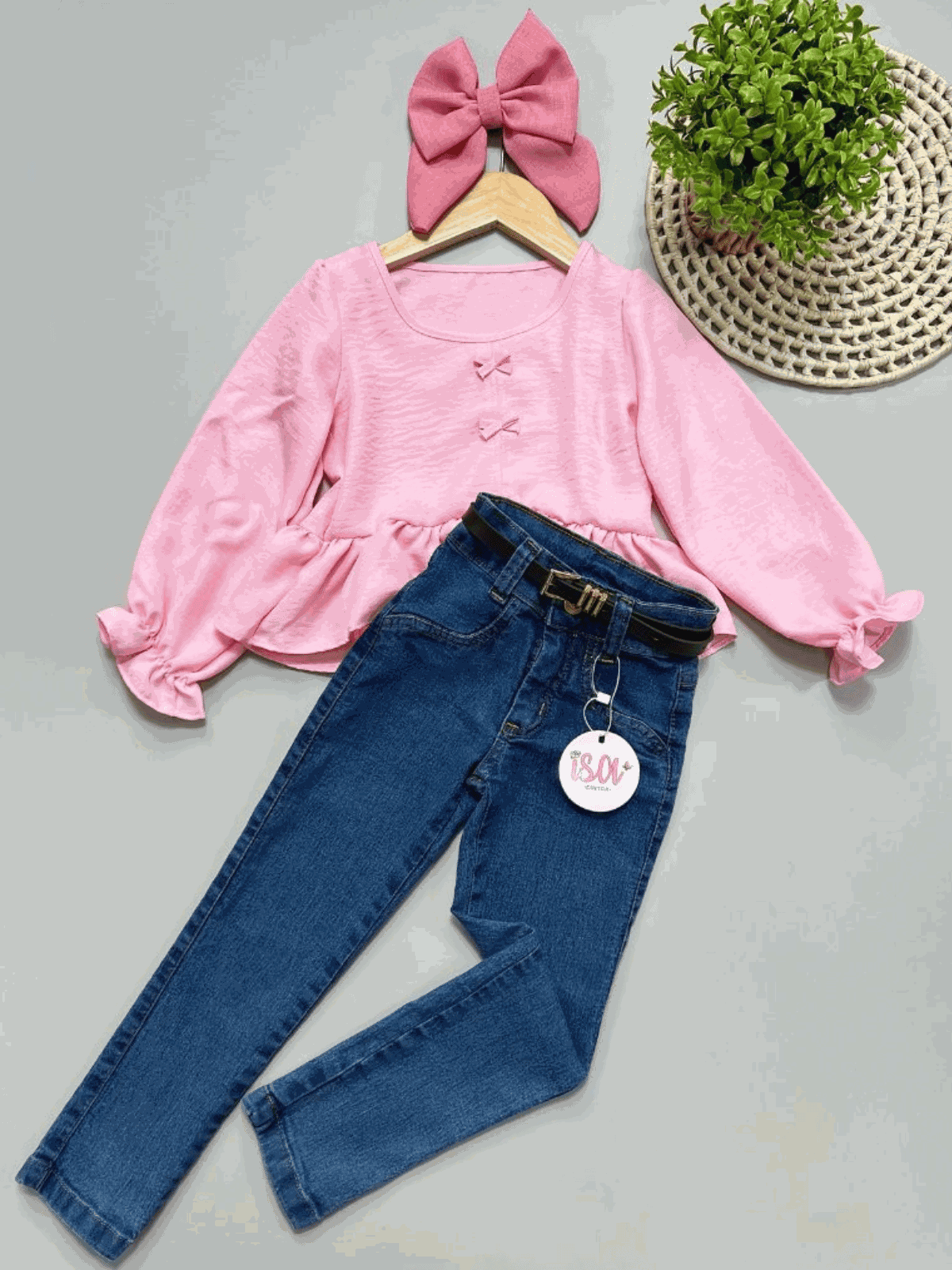 Conjunto Blusa Bata e Calca jeans Skinny Bia - Isa Cintra Moda Infantil