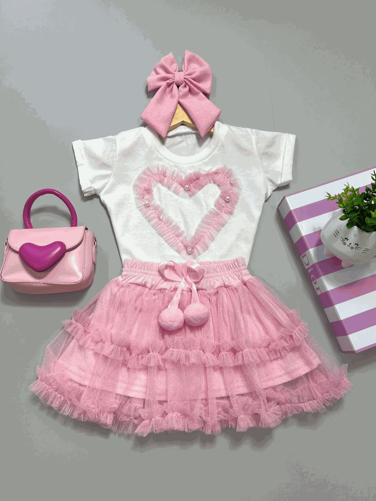 Conjunto Tule Coração Rosa - Isa Cintra Moda Infantil