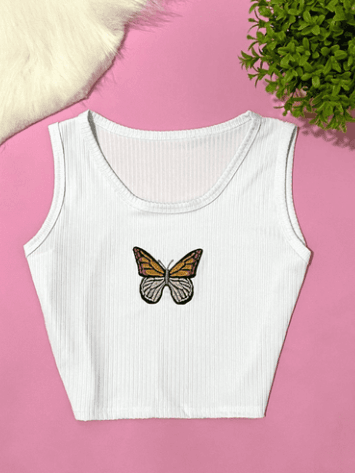 Cropped Juvenil borboleta Branca - Isa Cintra Moda Infantil