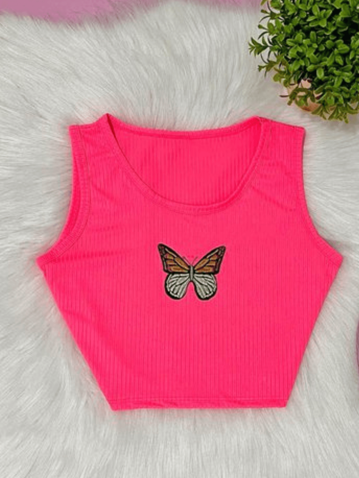 Cropped Juvenil borboleta Pink - Isa Cintra Moda Infantil