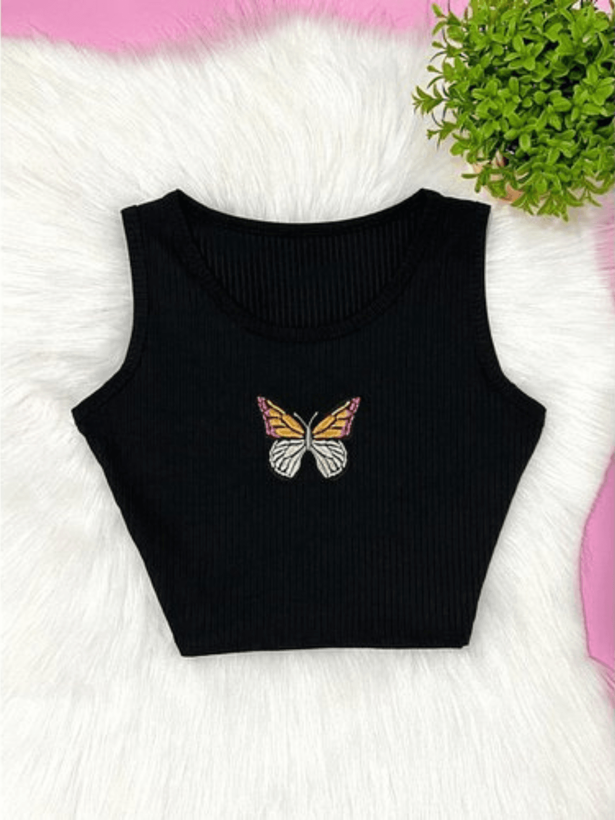 Cropped Juvenil borboleta Preto - Isa Cintra Moda Infantil