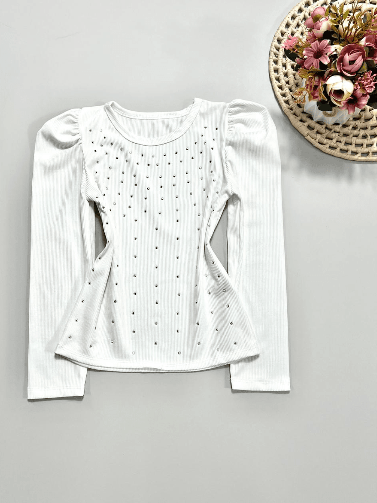 Blusa Brilho Manga Longa Branca - Isa Cintra Moda Infantil