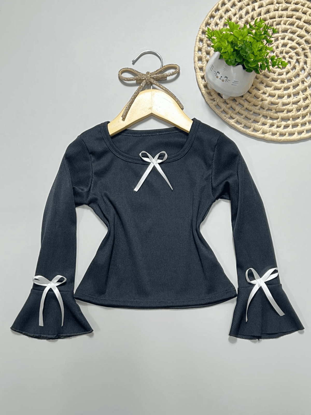 Blusa Laço Manga Longa Preta - Isa Cintra Moda Infantil