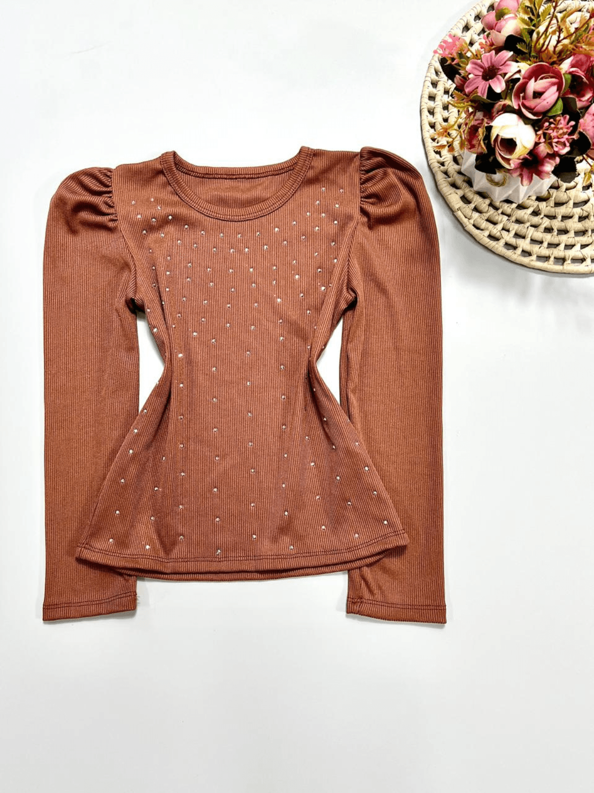 Blusa Brilho Manga Longa Marrom - Isa Cintra Moda Infantil