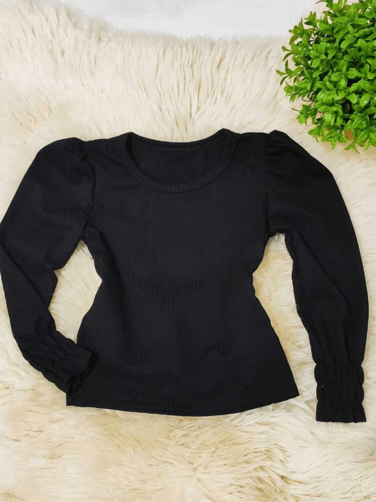 Blusa Manga Longa Lastex Preta - Isa Cintra Moda Infantil