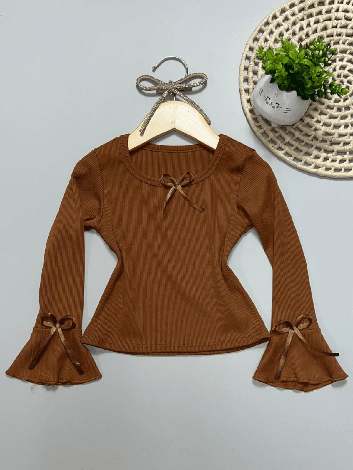 Blusa Laço Manga Longa Marrom - Isa Cintra Moda Infantil