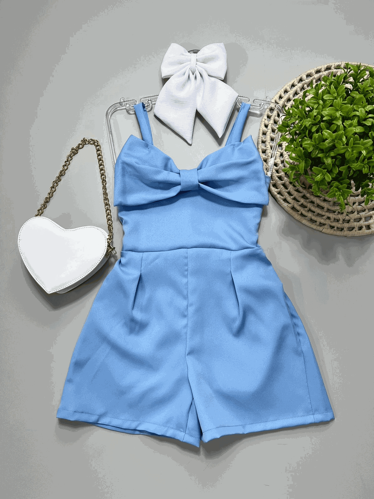 Macaquinho Alfaiataria Laço Azul - Isa Cintra Moda Infantil