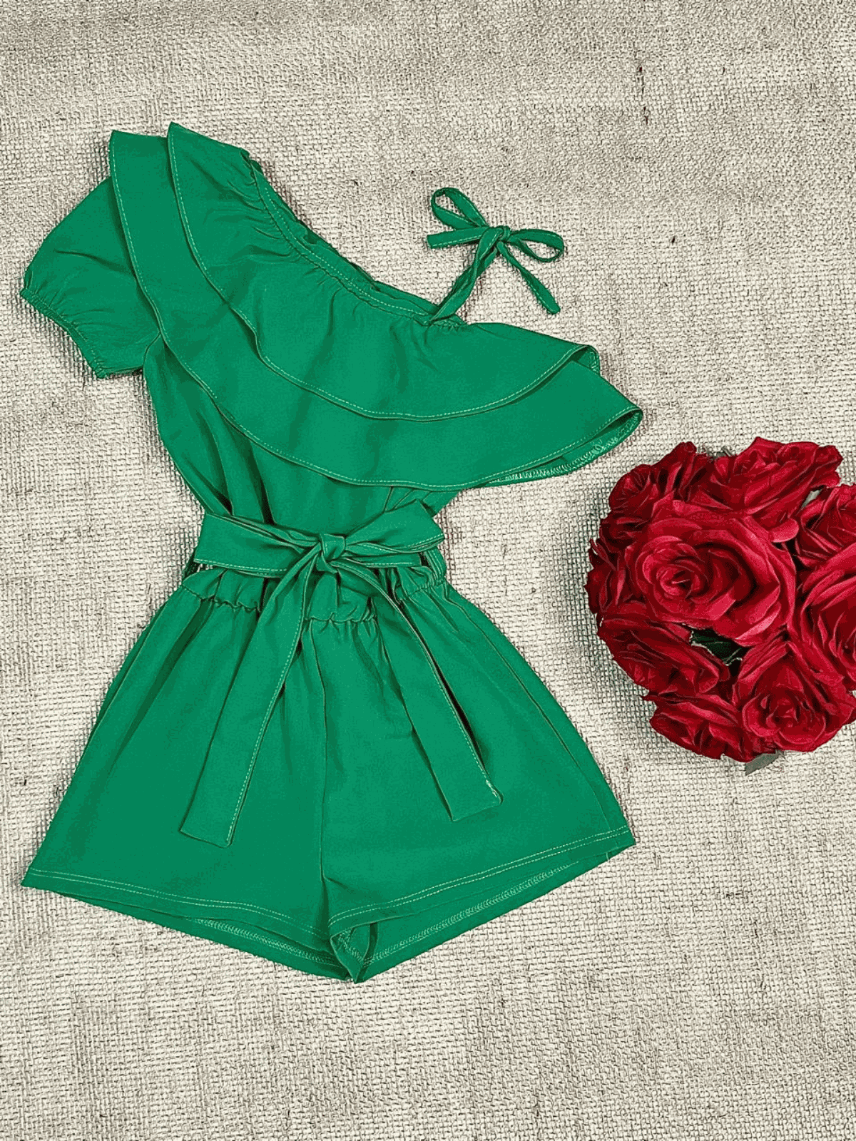 Macaquinho Babado Verde - Isa Cintra Moda Infantil