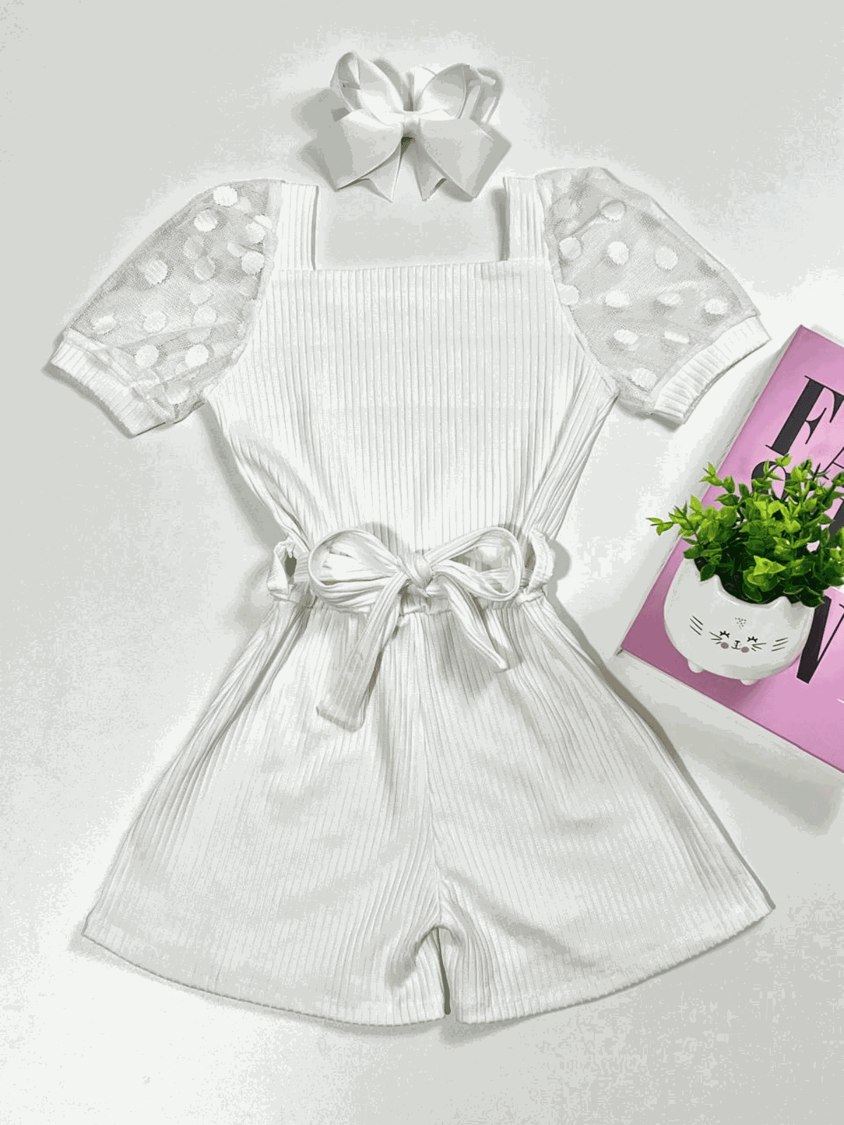 Macaquinho Manga Bufante Branco - Isa Cintra Moda Infantil