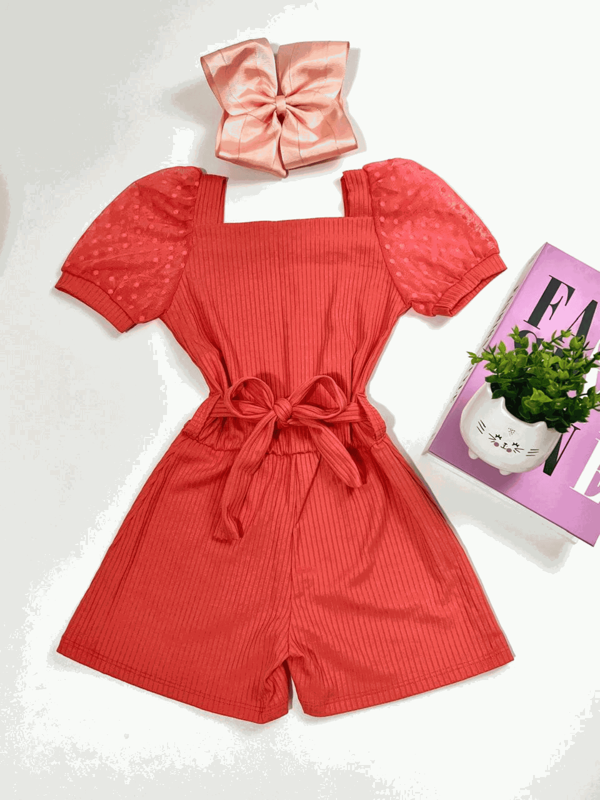 Macaquinho Manga Bufante Coral - Isa Cintra Moda Infantil