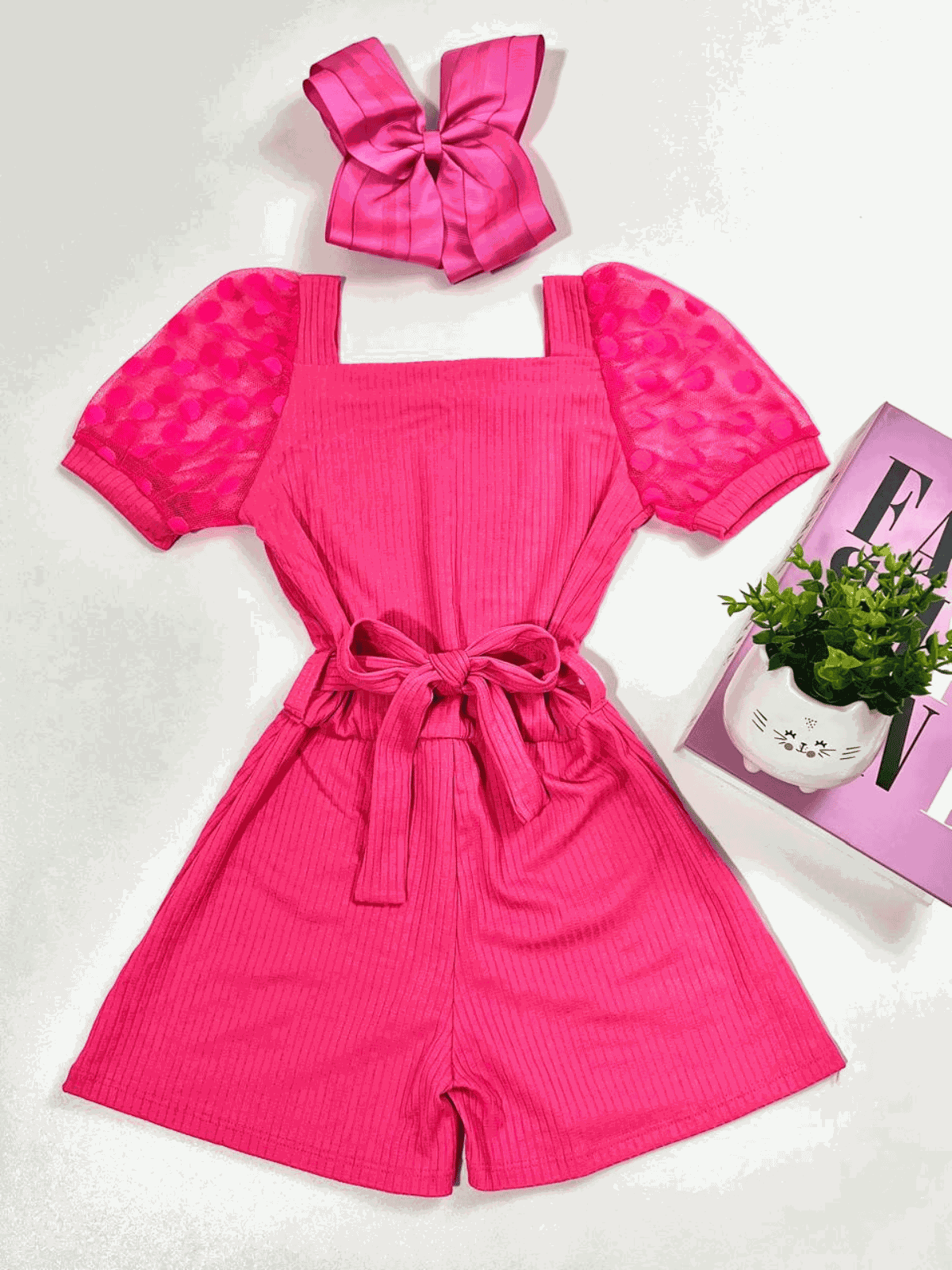 Macaquinho Manga Bufante Pink - Isa Cintra Moda Infantil