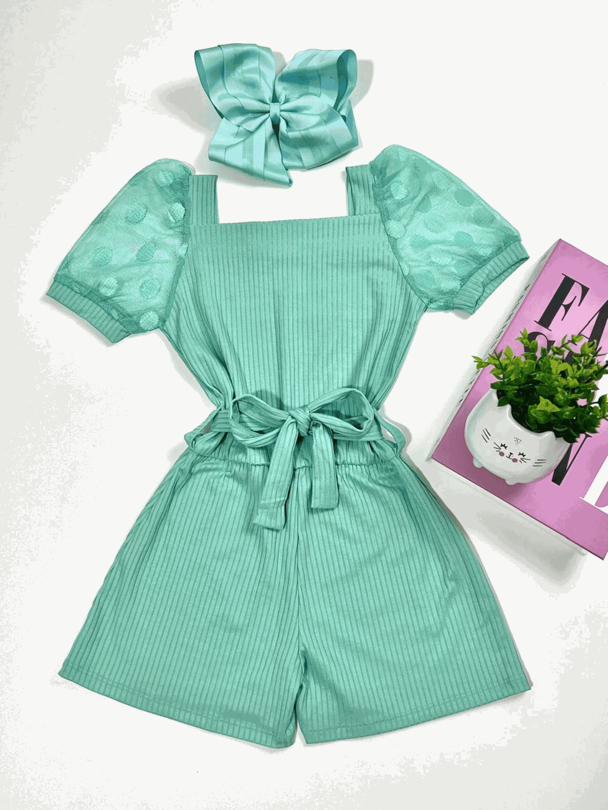 Macaquinho Manga Bufante Verde - Isa Cintra Moda Infantil