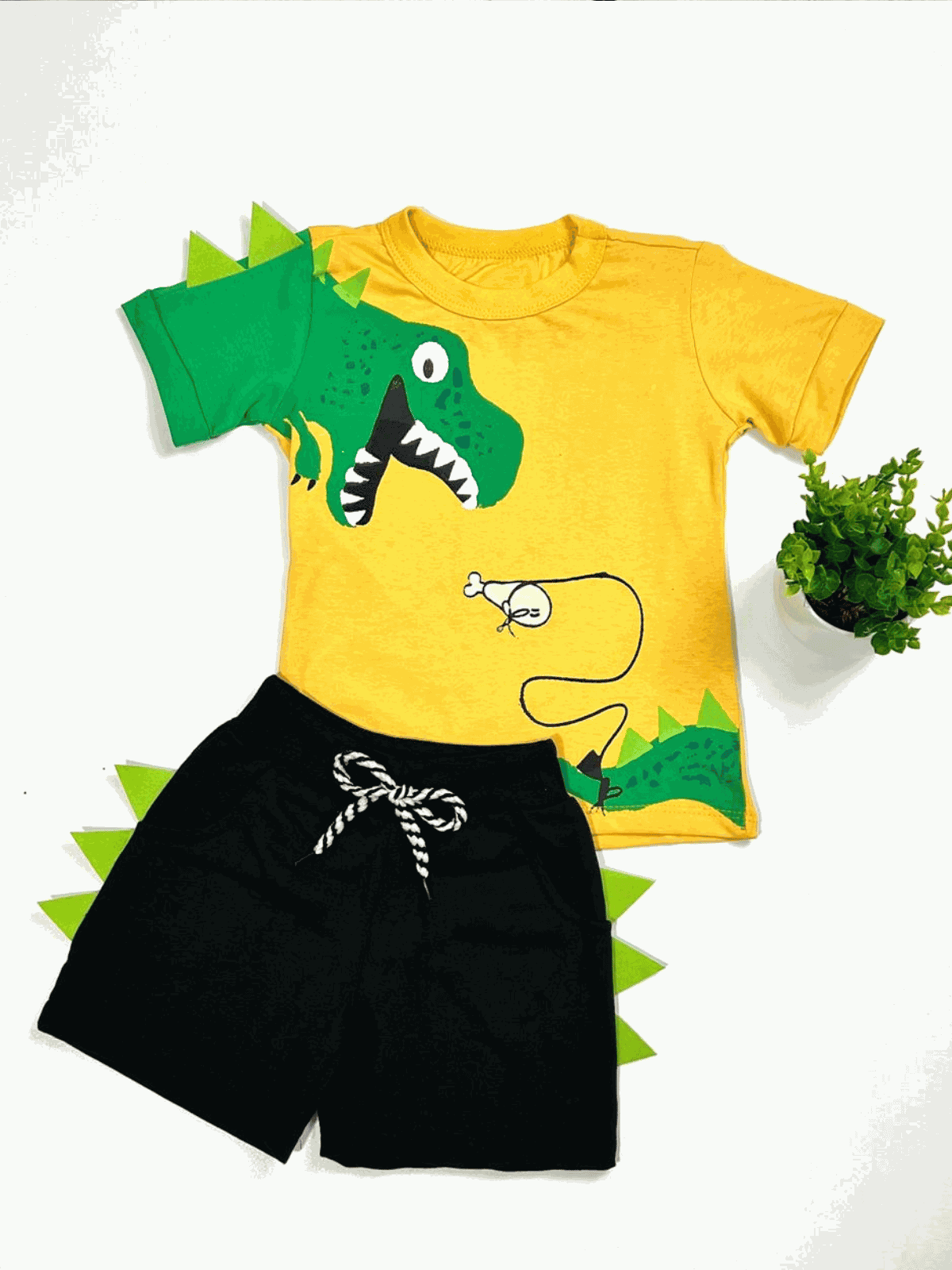 Conjunto Dino Verão Amarelo - Isa Cintra Moda Infantil