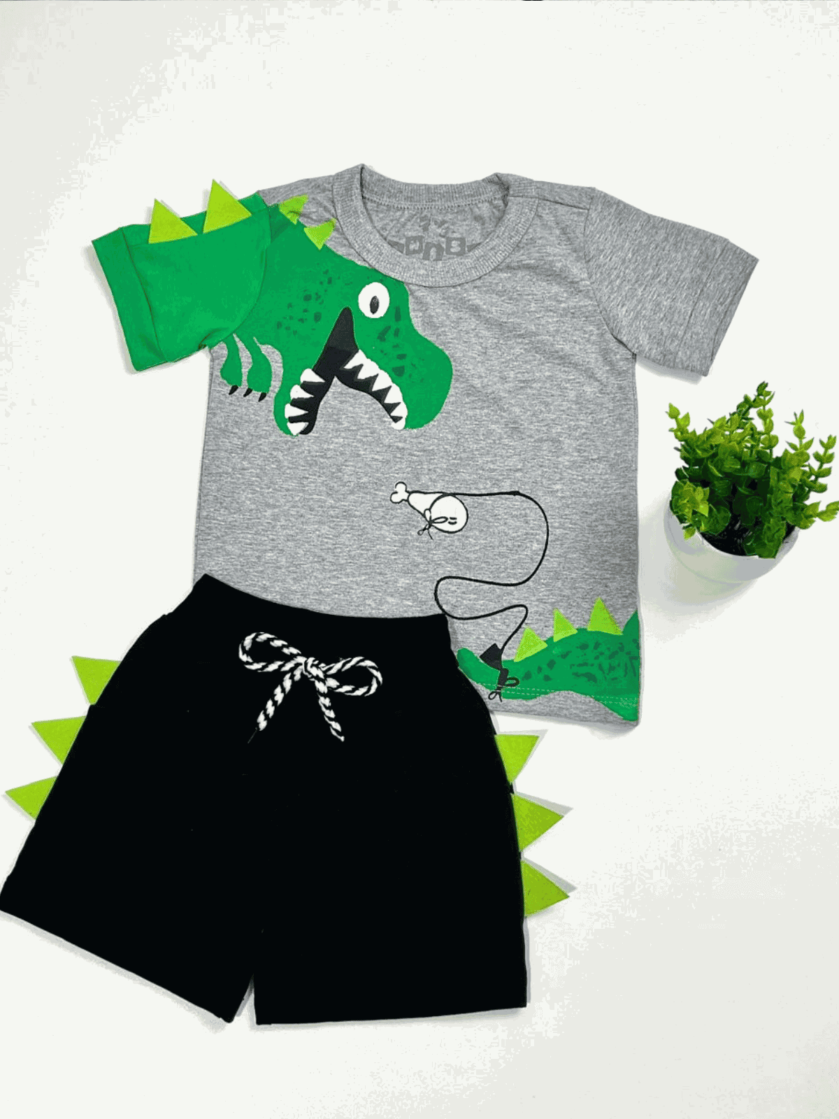 Conjunto Dino Verão Cinza - Isa Cintra Moda Infantil