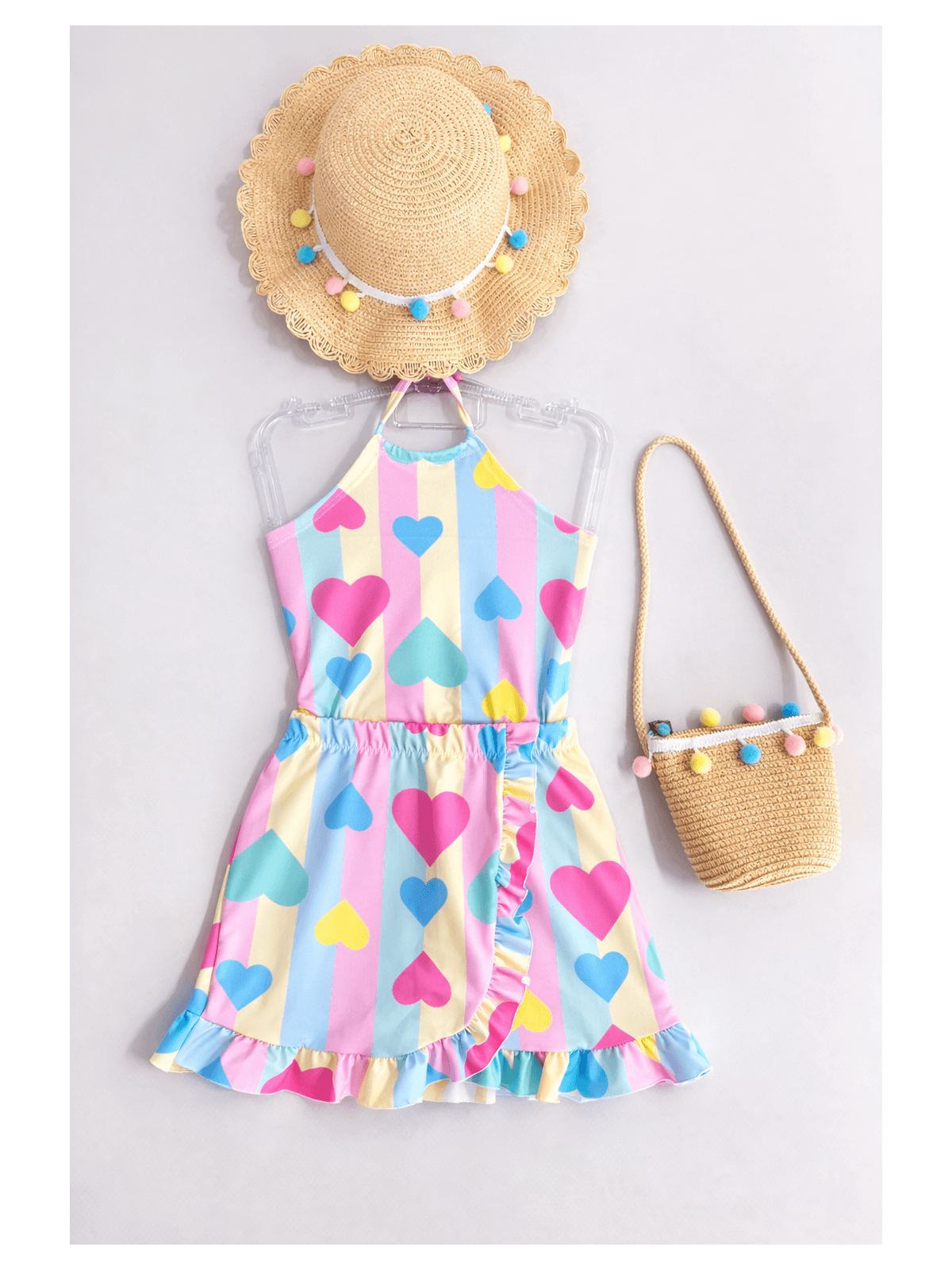 Maiô com Saída Infantil Colorido de Coração - Isa Cintra Moda Infantil