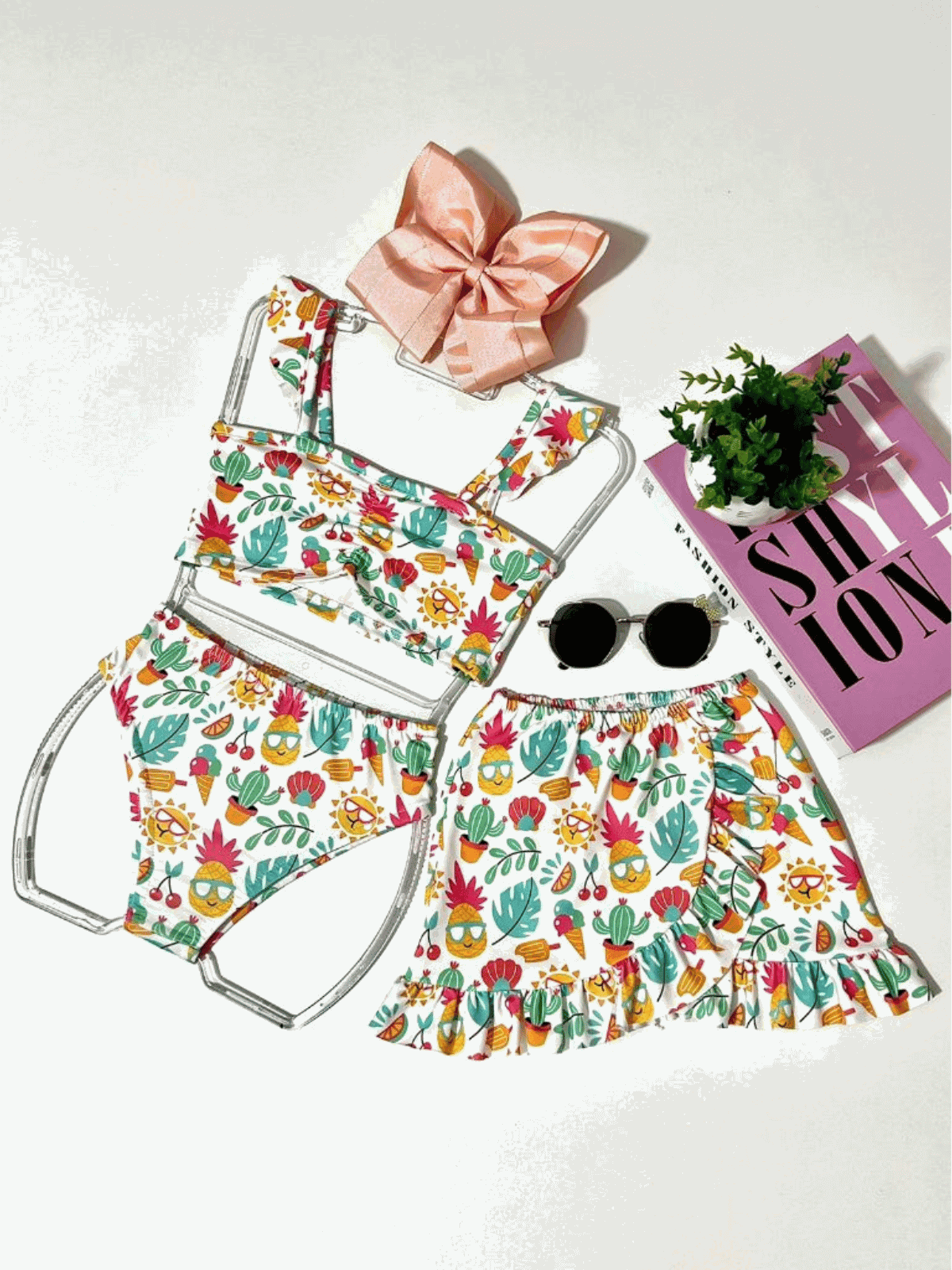 Biquíni 3 Peças Branco Abacaxi - Isa Cintra Moda Infantil