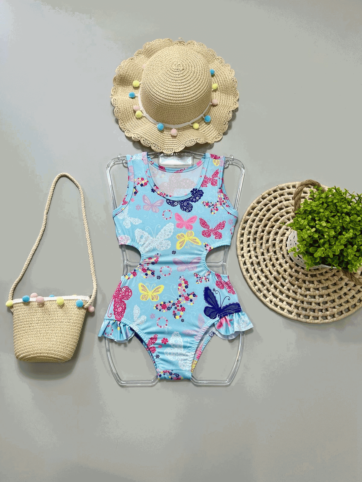 Maiô Biquíni Azul Borboletas - Isa Cintra Moda Infantil