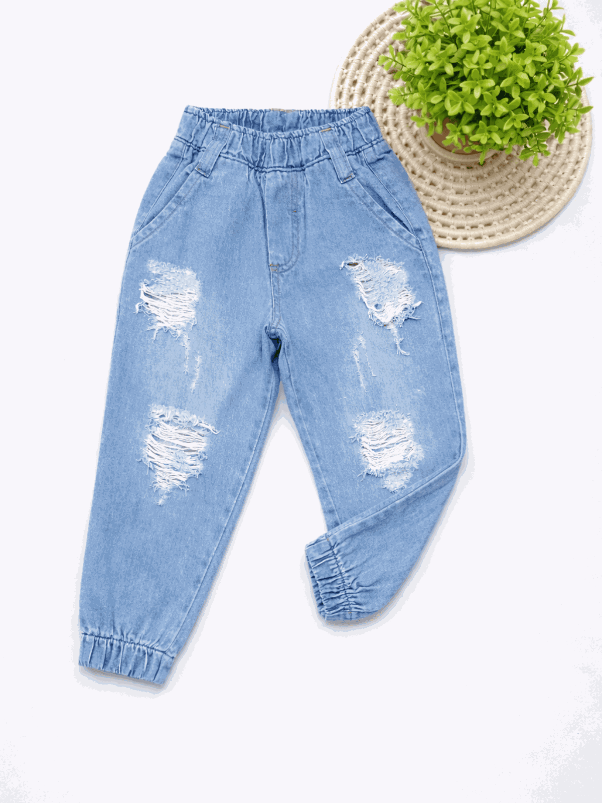 Calça Jeans Jogger Claro Infantil Destroyed - Isa Cintra Moda Infantil