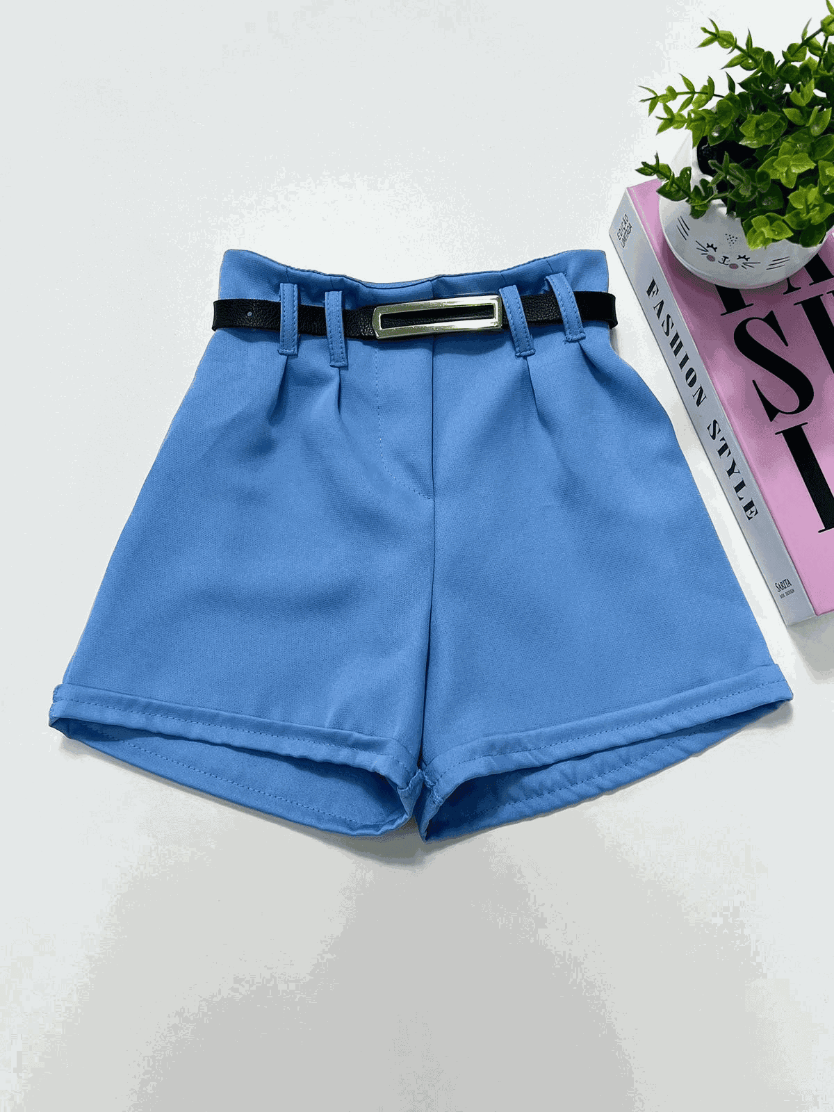 Short Alfaiataria Com Cinto Azul - Isa Cintra Moda Infantil