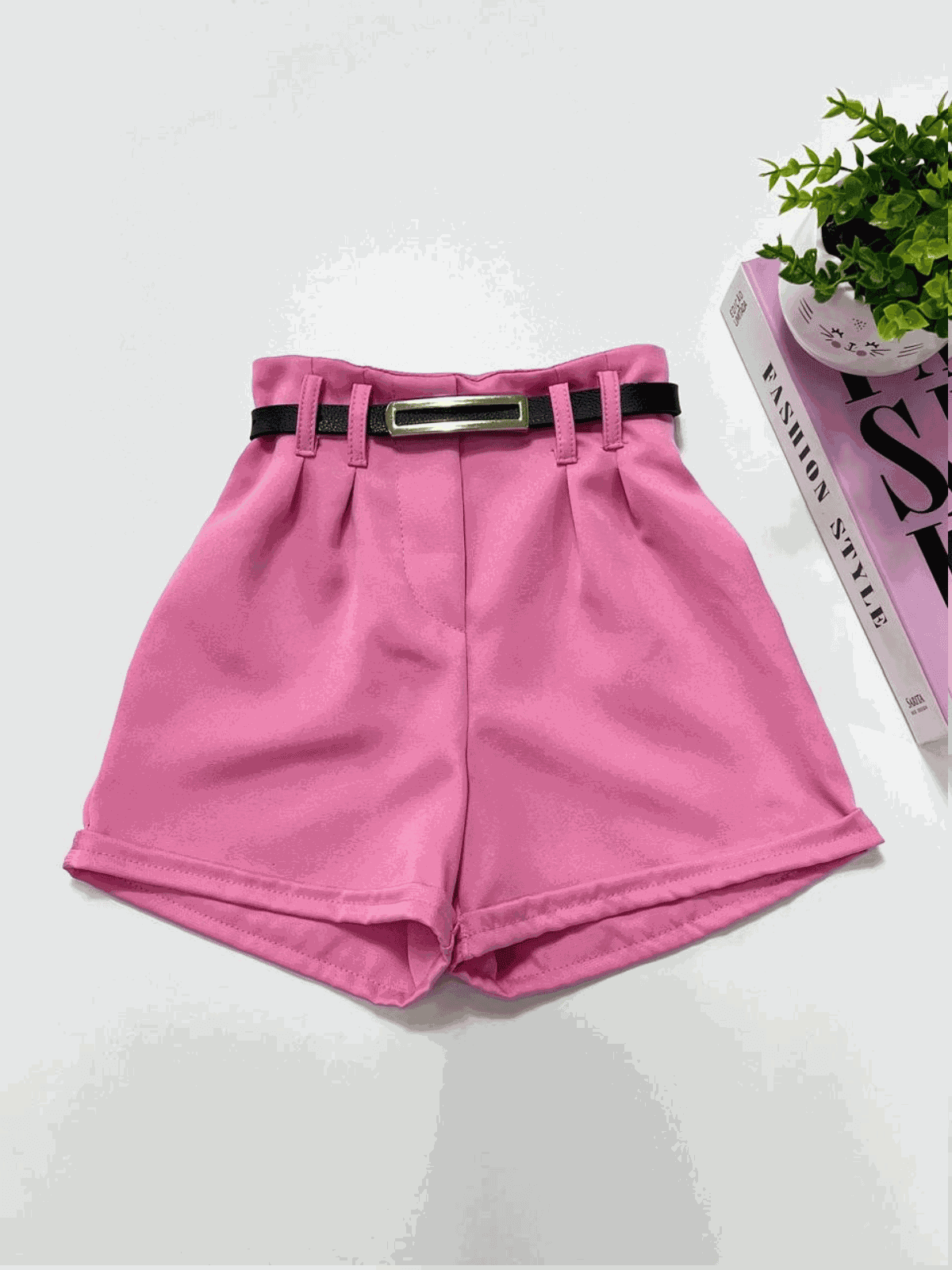 Short Alfaiataria Com Cinto Rosa - Isa Cintra Moda Infantil