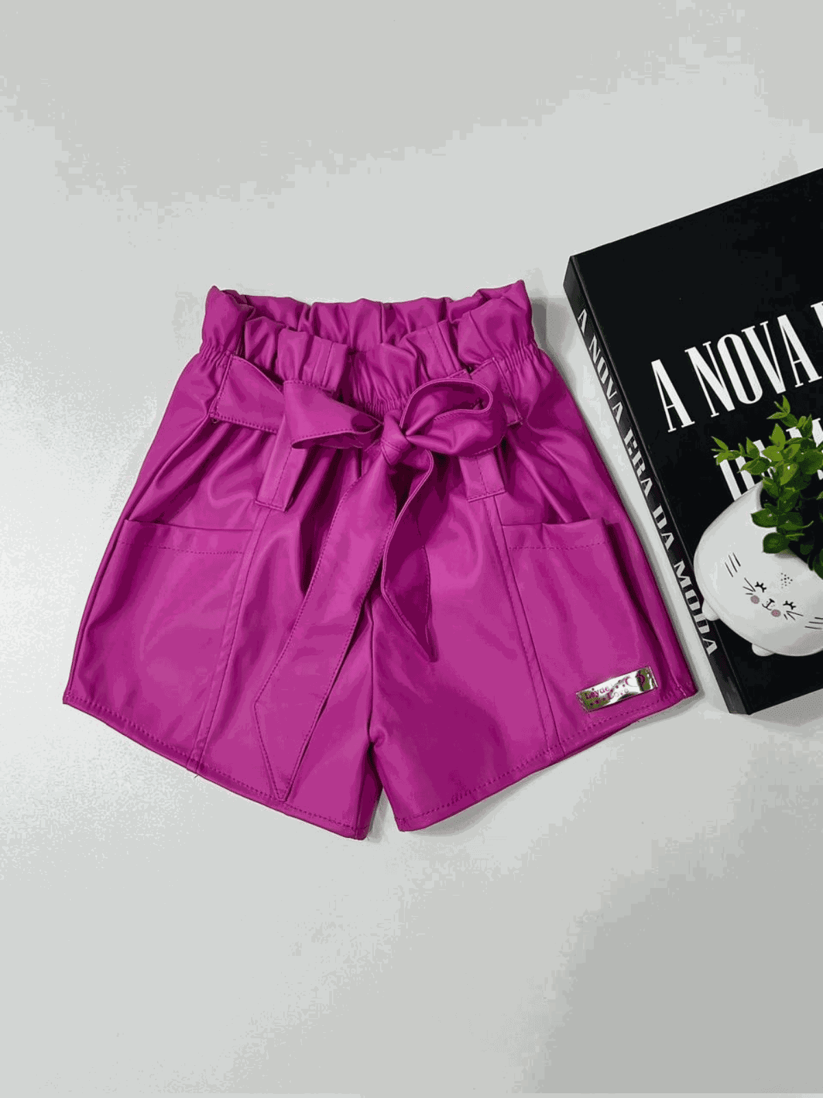 Short Clochard Couro Sintético Rosa - Isa Cintra Moda Infantil