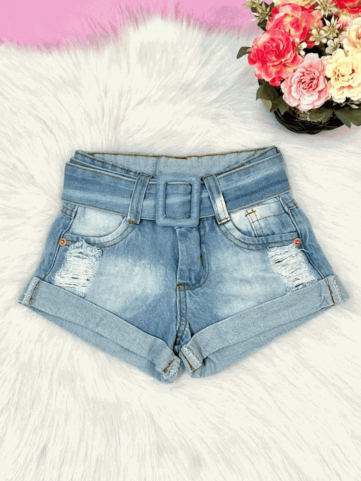 Short Jeans Com Cinto - Isa Cintra Moda Infantil