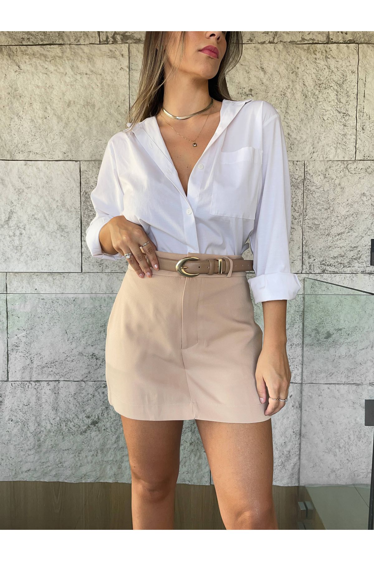 Camisa Beatriz ampla com bolso - Branca 