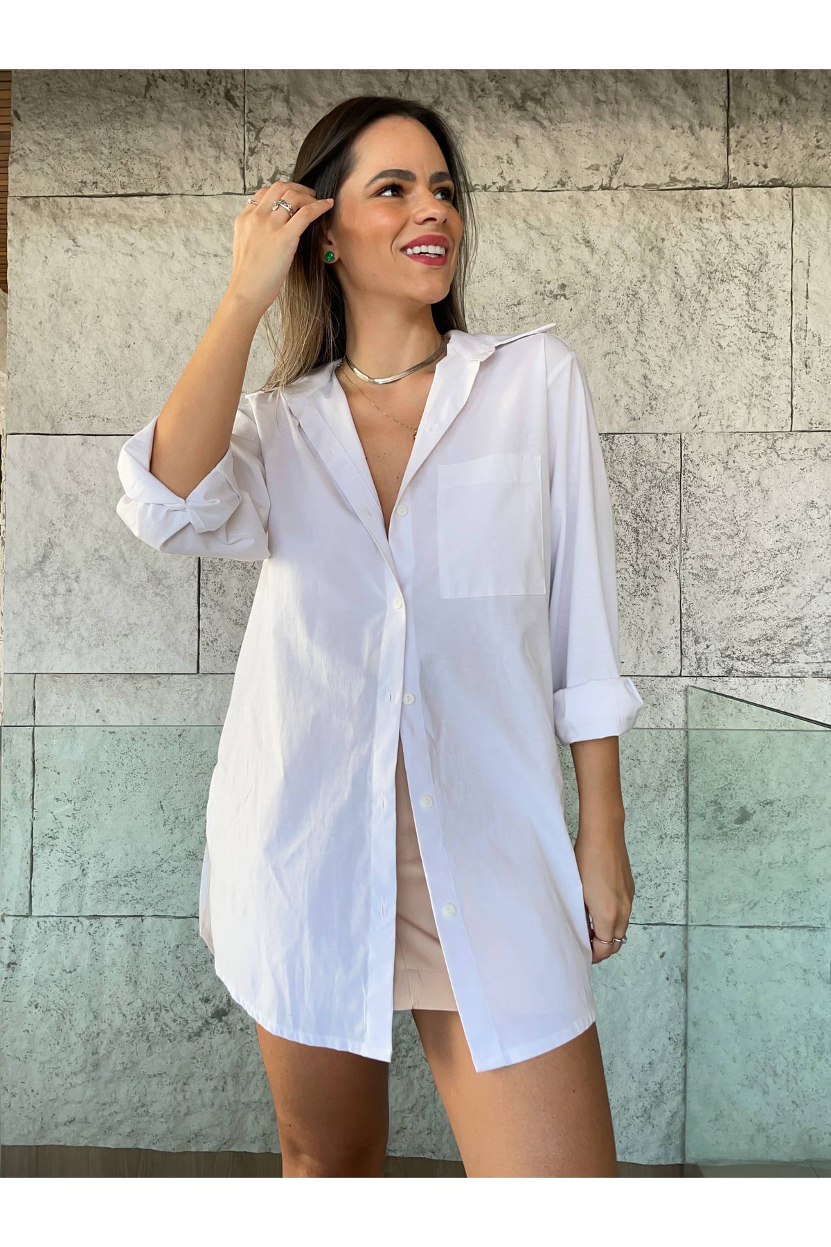 Camisa Beatriz ampla com bolso - Branca 