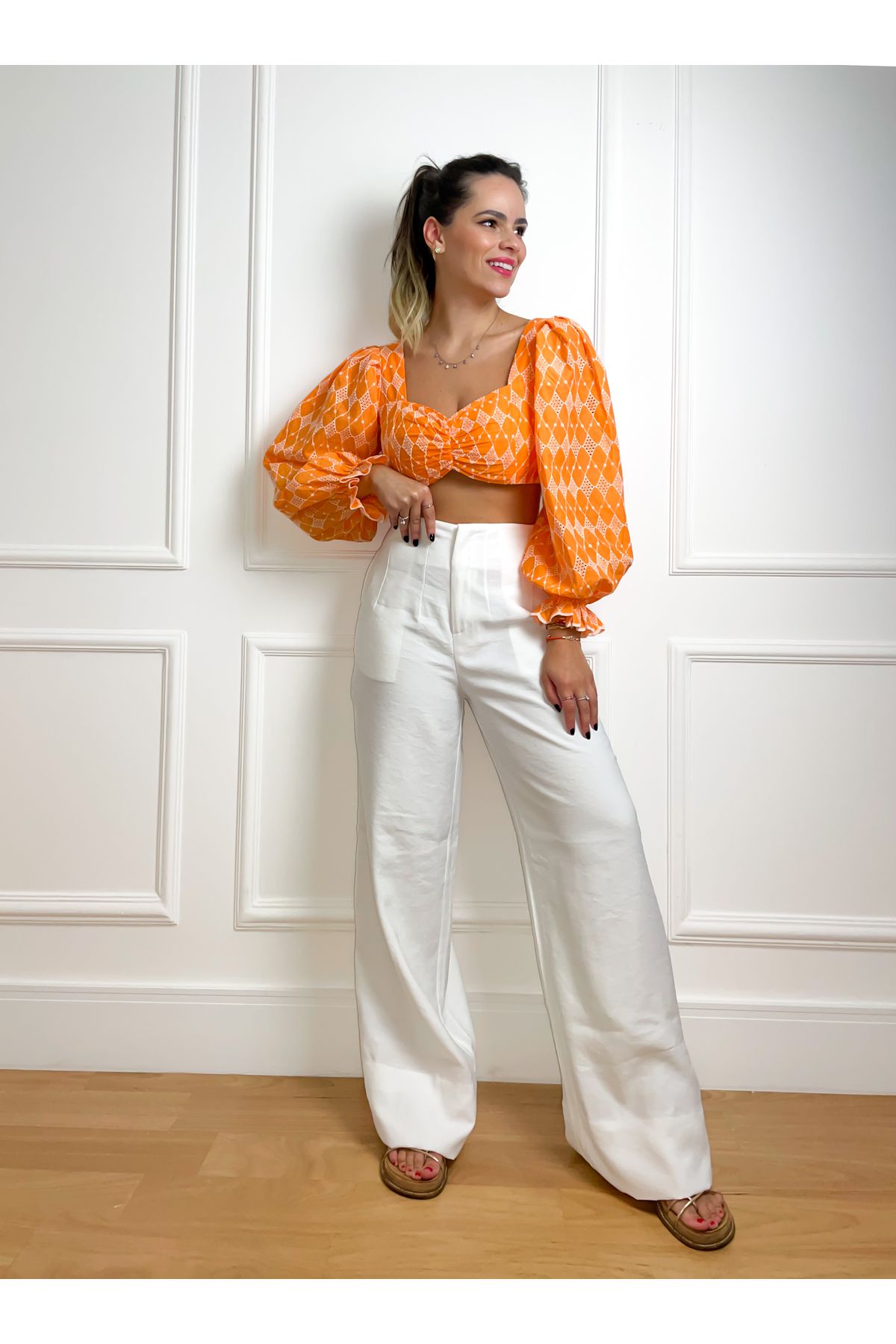 Calça Rita Wide Leg Alfaiataria - Off White