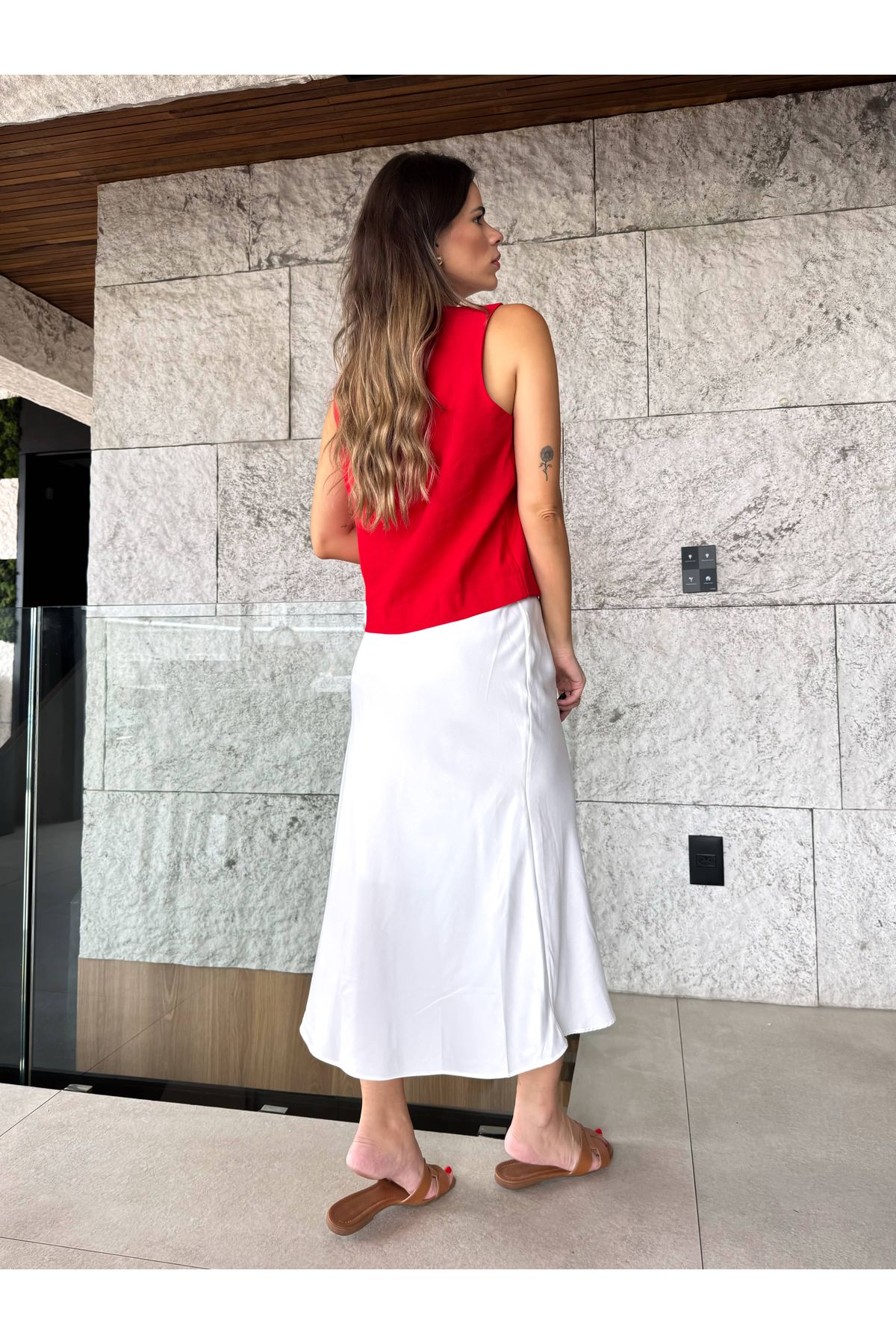 Saia Mayla acetinada midi - Branca