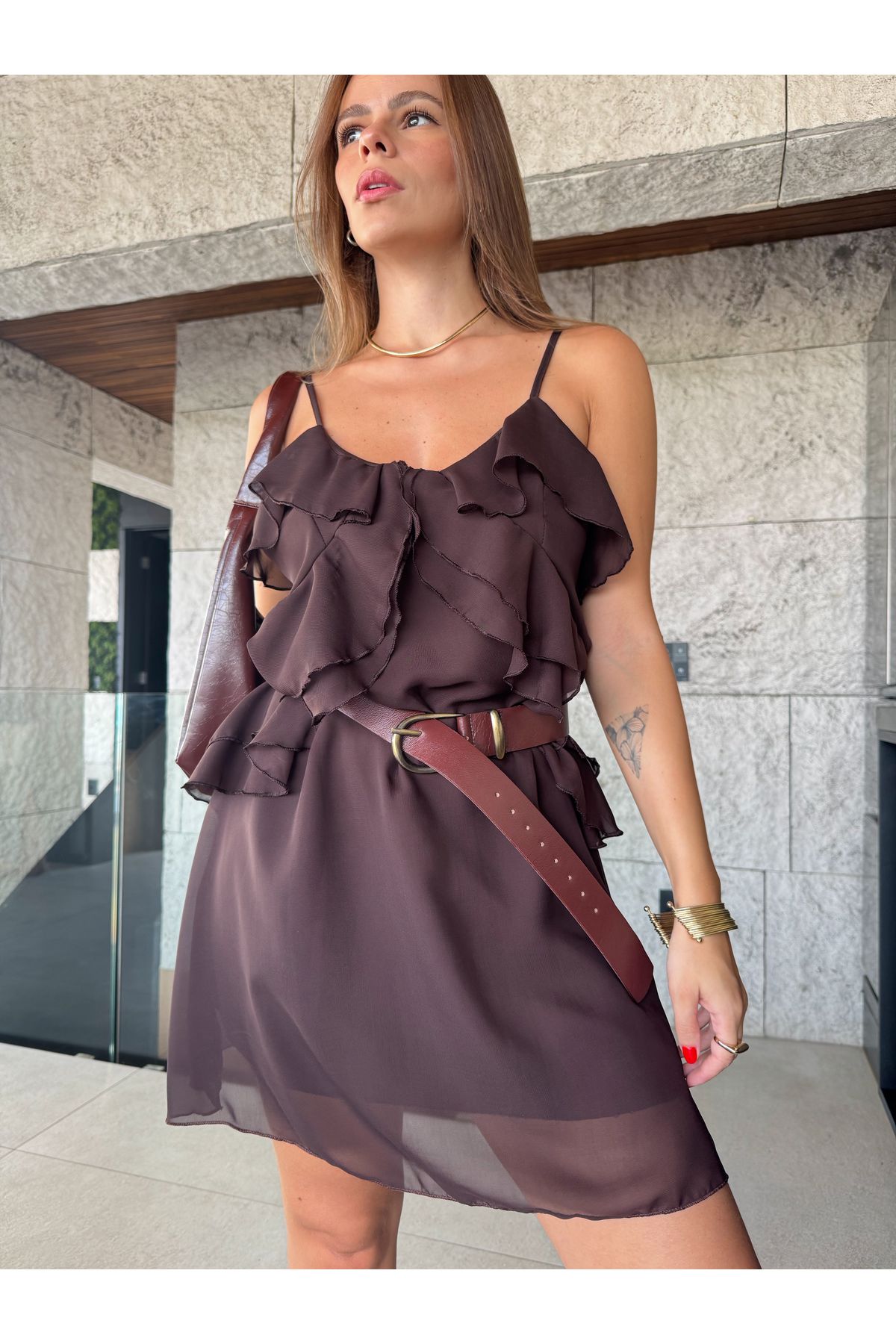 Cinto Iva grosso - Couro marrom