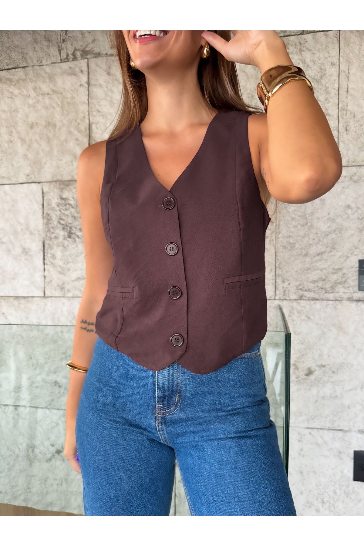 Colete alfaiataria Sindy - Marrom