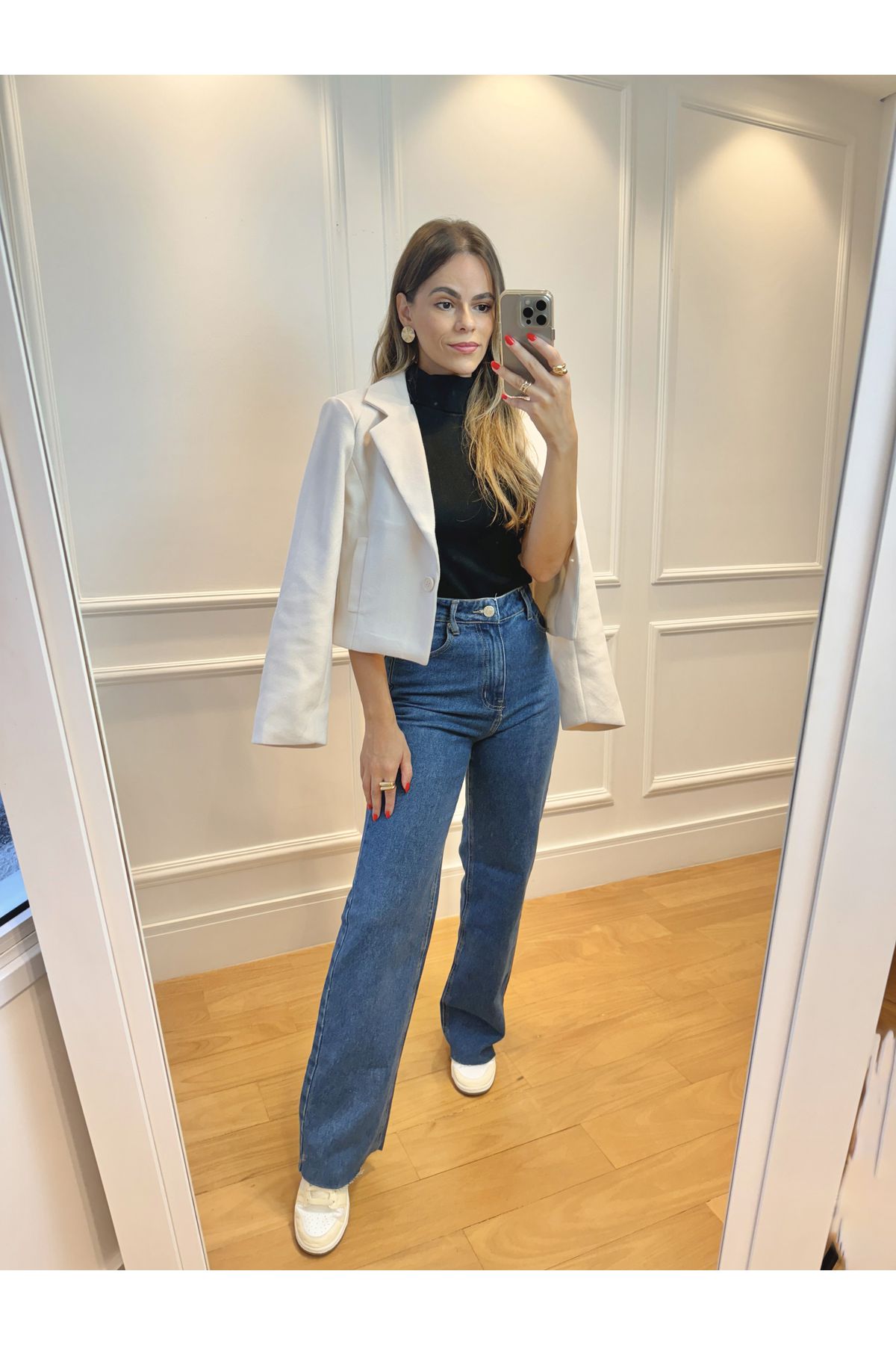 Calça Vih Wide Leg Cintura super alta - Jeans escuro