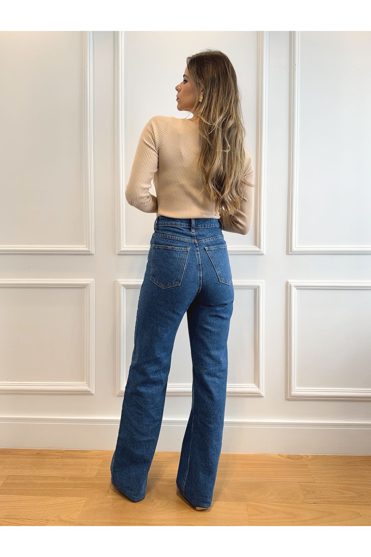 Calça Vih Wide Leg Cintura super alta - Jeans escuro