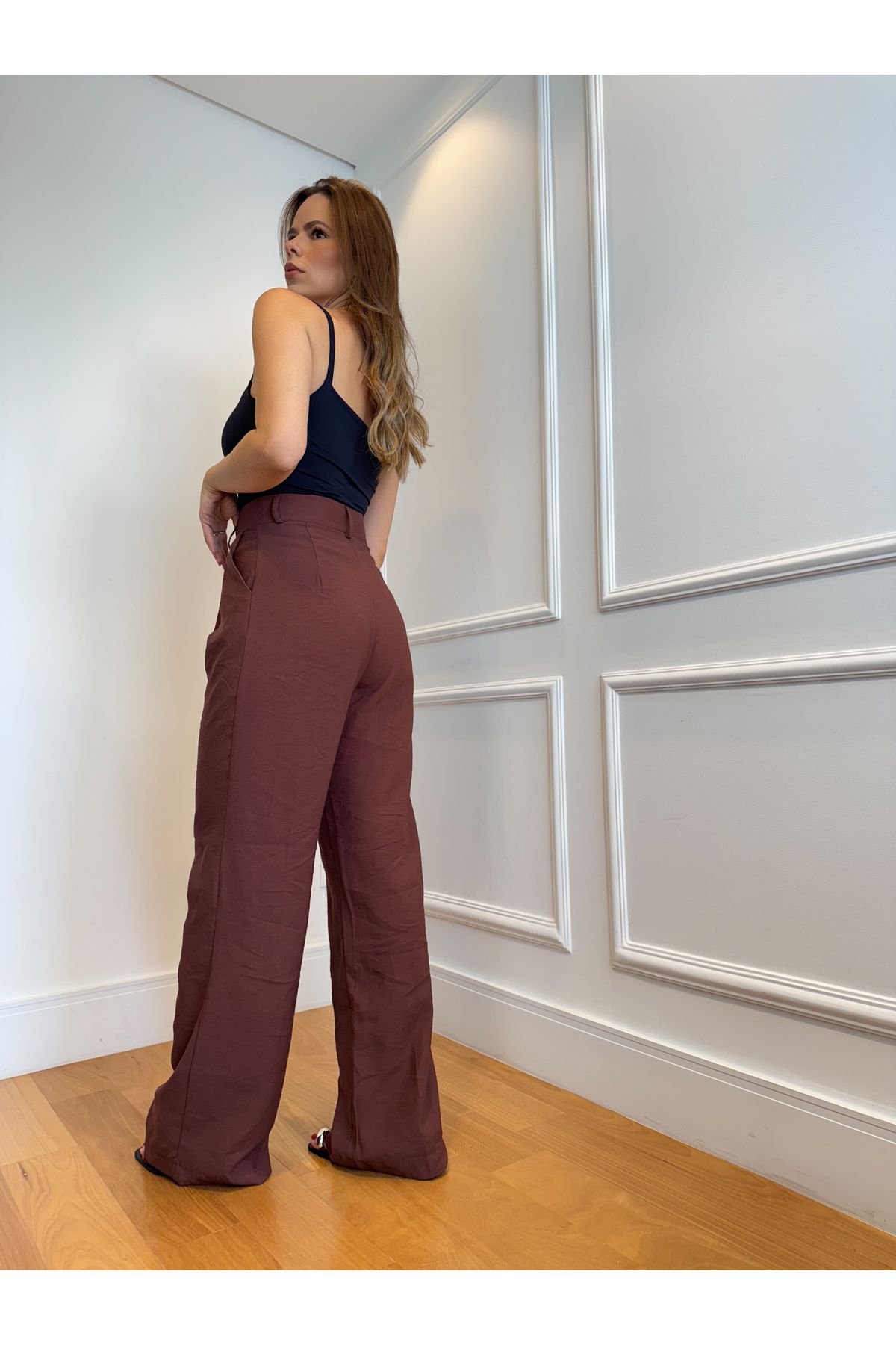 Calca Ava Alfaiataria Wide Leg - Marrom Café