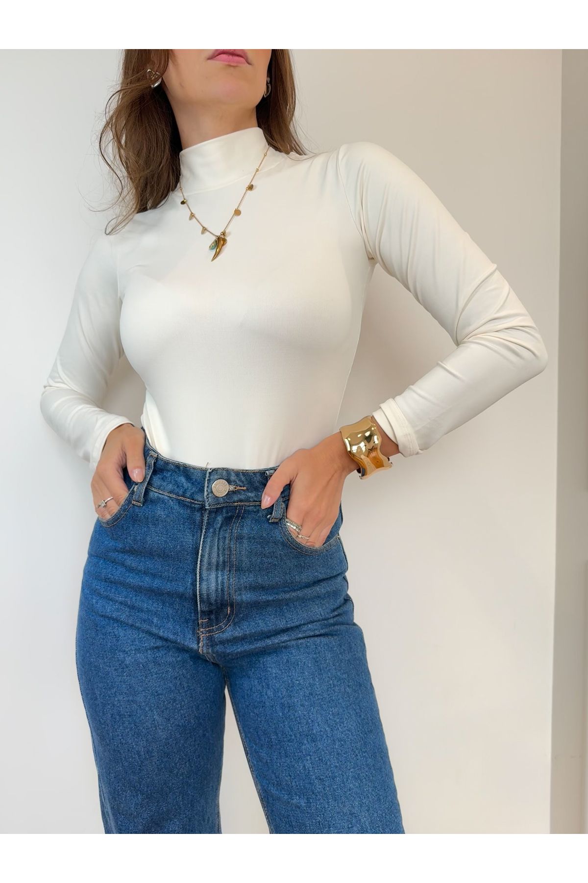 Body Samara manga longa gola alta - Off White