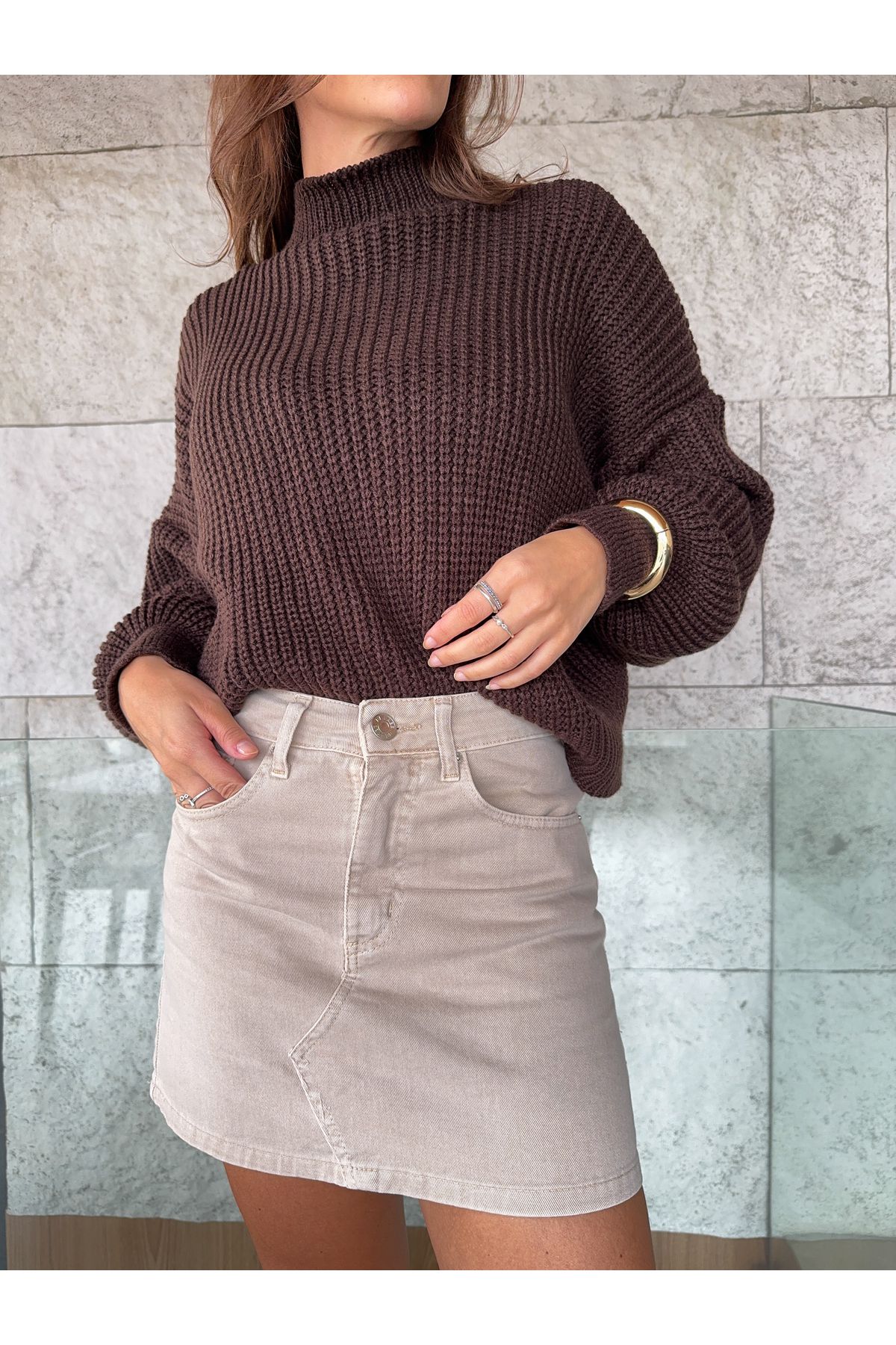 Saia Gleice - Jeans areia