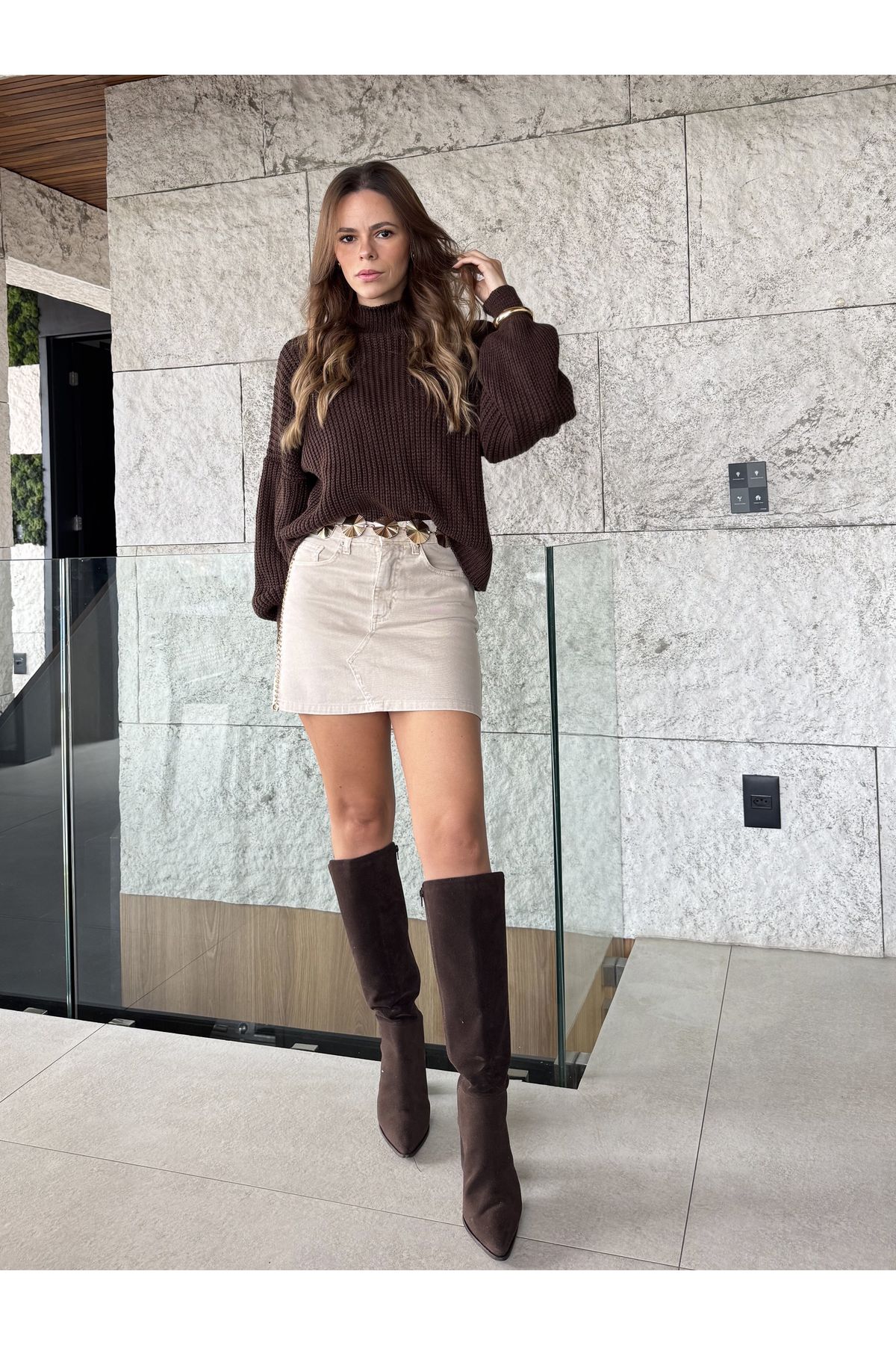 Saia Gleice - Jeans areia