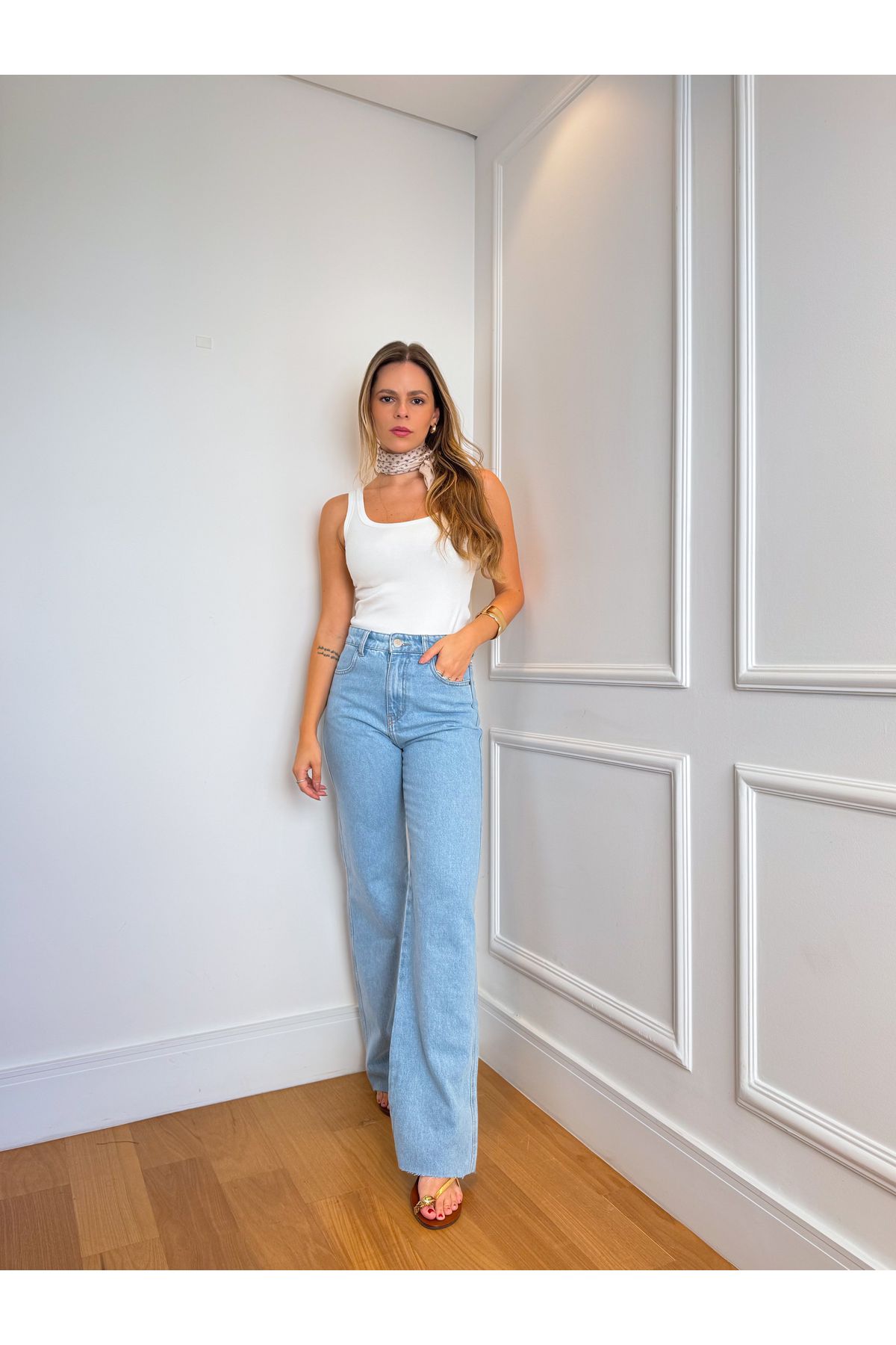 Calça Guta Wide Leg Cintura media - Jeans claro 