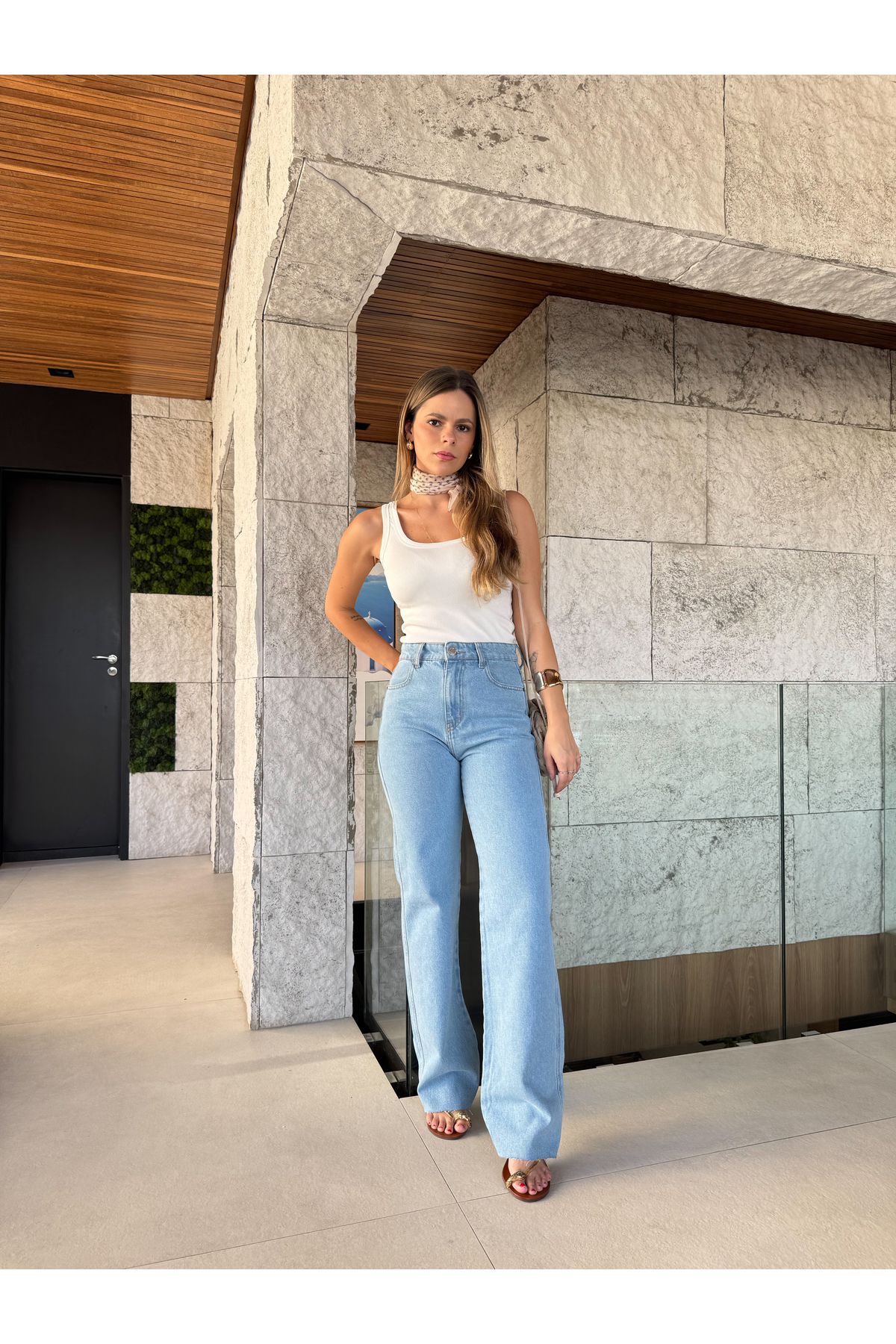 Calça Guta Wide Leg Cintura media - Jeans claro 